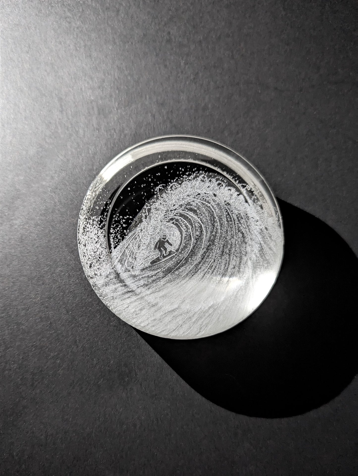 Hand Engraved Wave Paperweight - Surfing Glass Gift - Ocean Wave