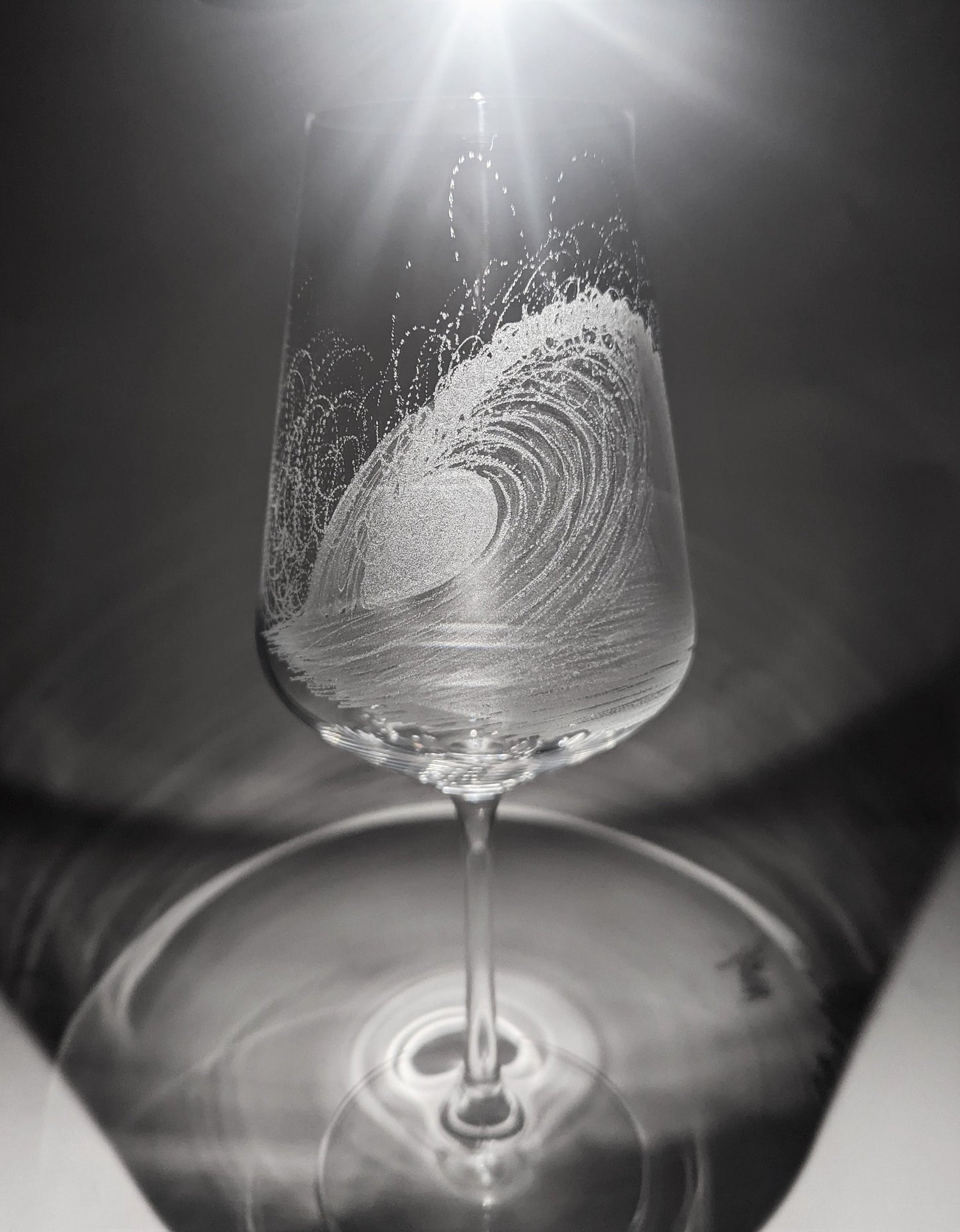 Hand Engraved Wave Wine Glass - Ocean Wave Gift