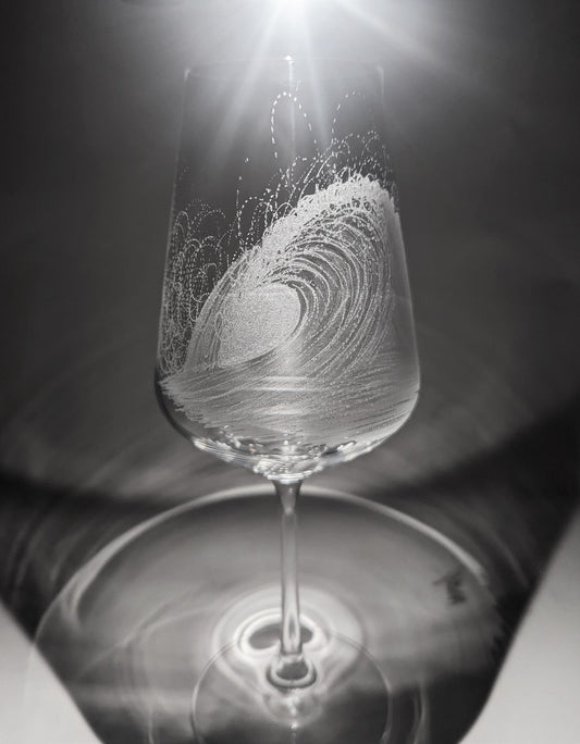 Hand Engraved Wave Wine Glass - Ocean Wave Gift