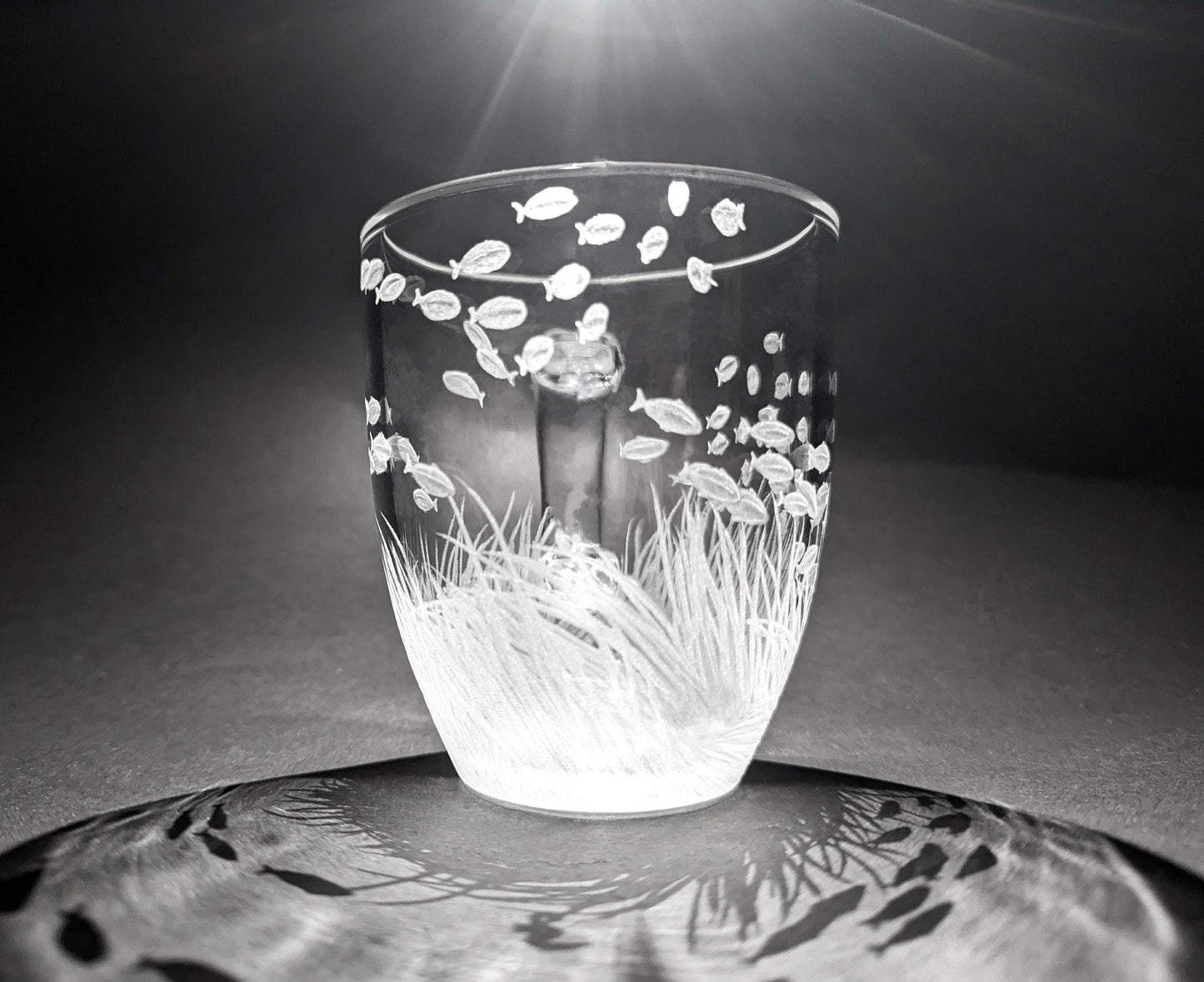 Hand Engraved Sea Grass & Fish Glass Mug – Ocean & Coastal Gift