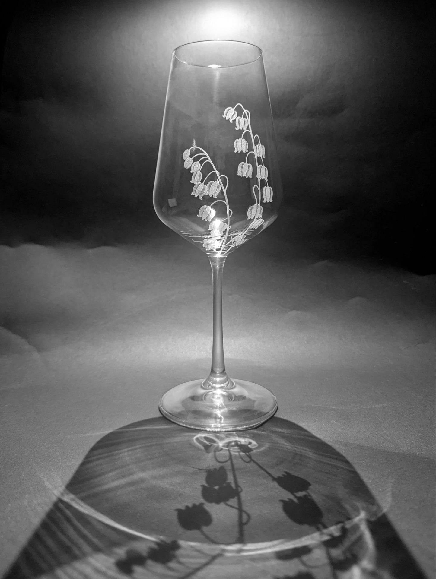 Hand Engraved Floral Wine Glasses - Lily of the Valley Gift