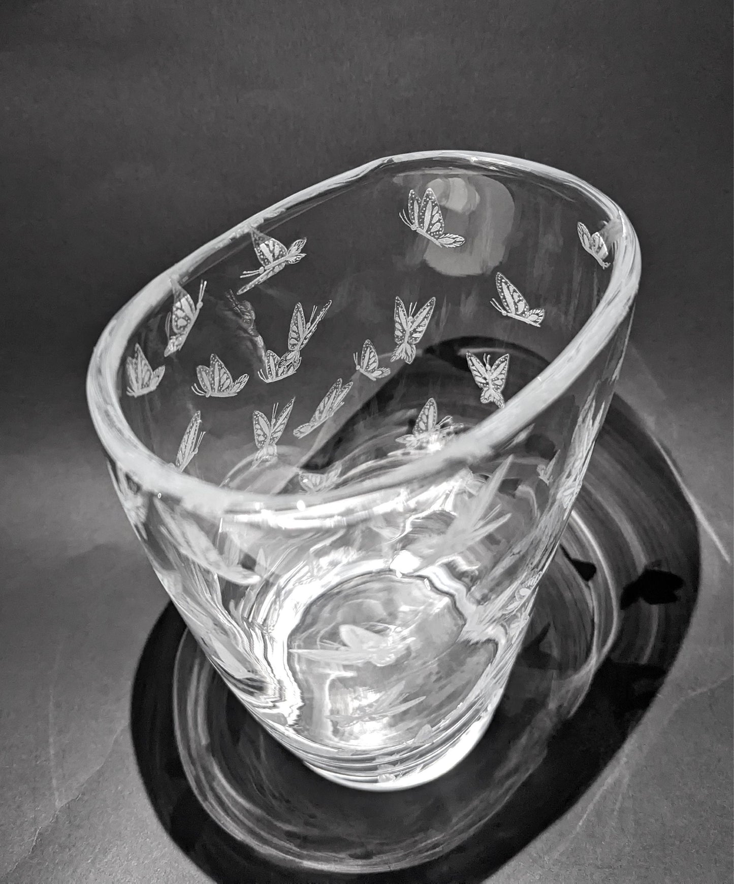 Hand Engraved Butterflies Gift - Unique Etches Butterfly Vase