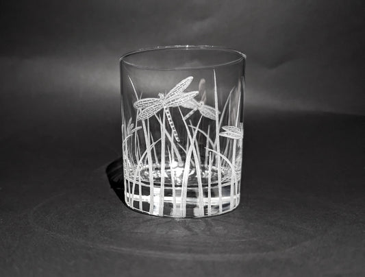 Hand Engraved Dragonfly Whisky Glass - Dragonfly Glass Gift