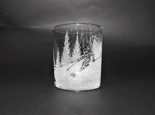 Hand Engraved Skiing Whisky Glasses - Unique Skier Gift