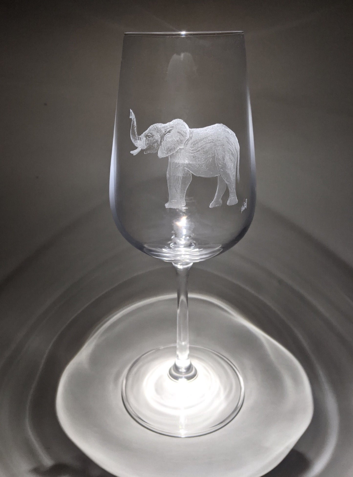 Hand Engraved Elephant Wine Glass – Personalized Animal Art Gift