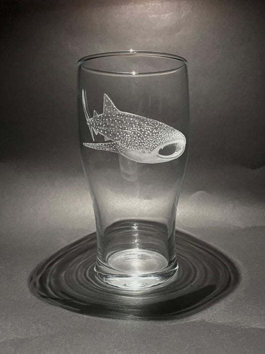Hand Engraved Whale Shark Pint Glass - Ocean and Marine Gift