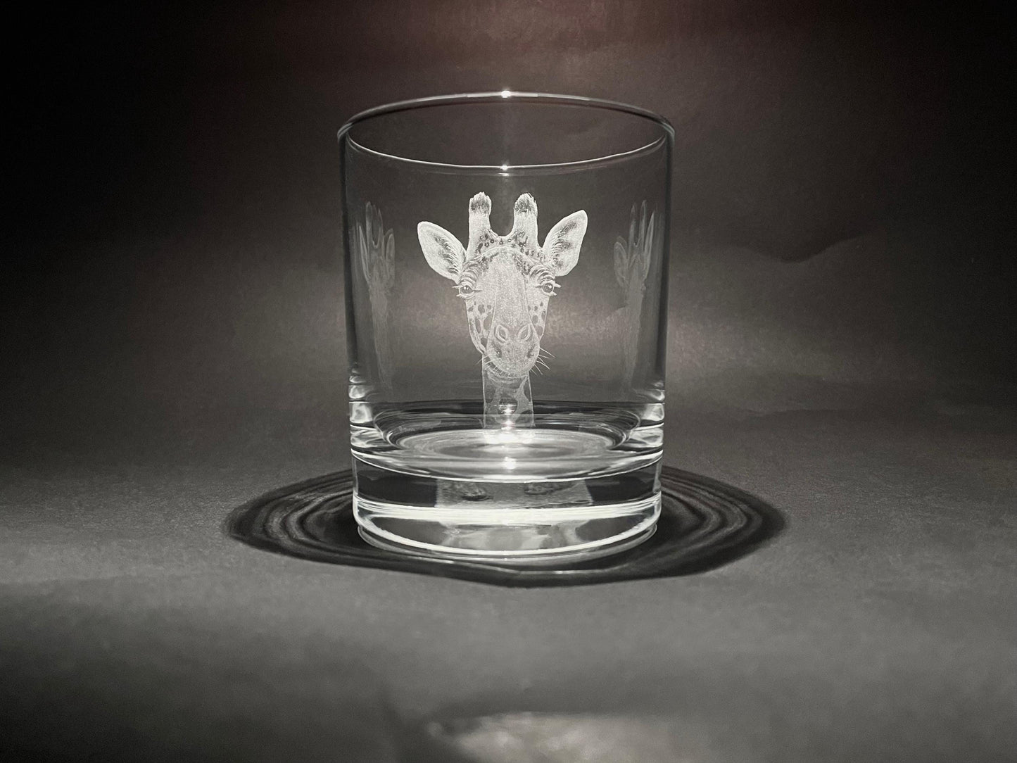 Hand Engraved Giraffe Whisky Glass - Unique Giraffe Gift