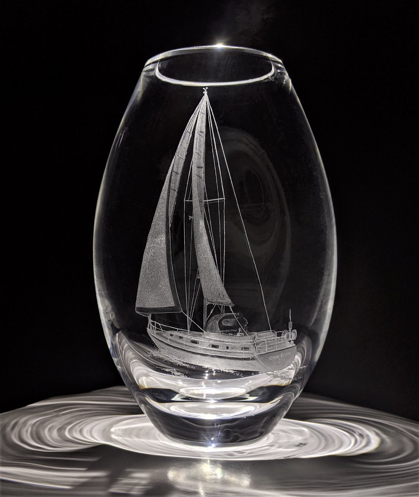 Custom Sailing Yacht Crystal Vase - Your Sailing Boat Hand Engraved on Dartington Crystal - Personalised Glass Gifts