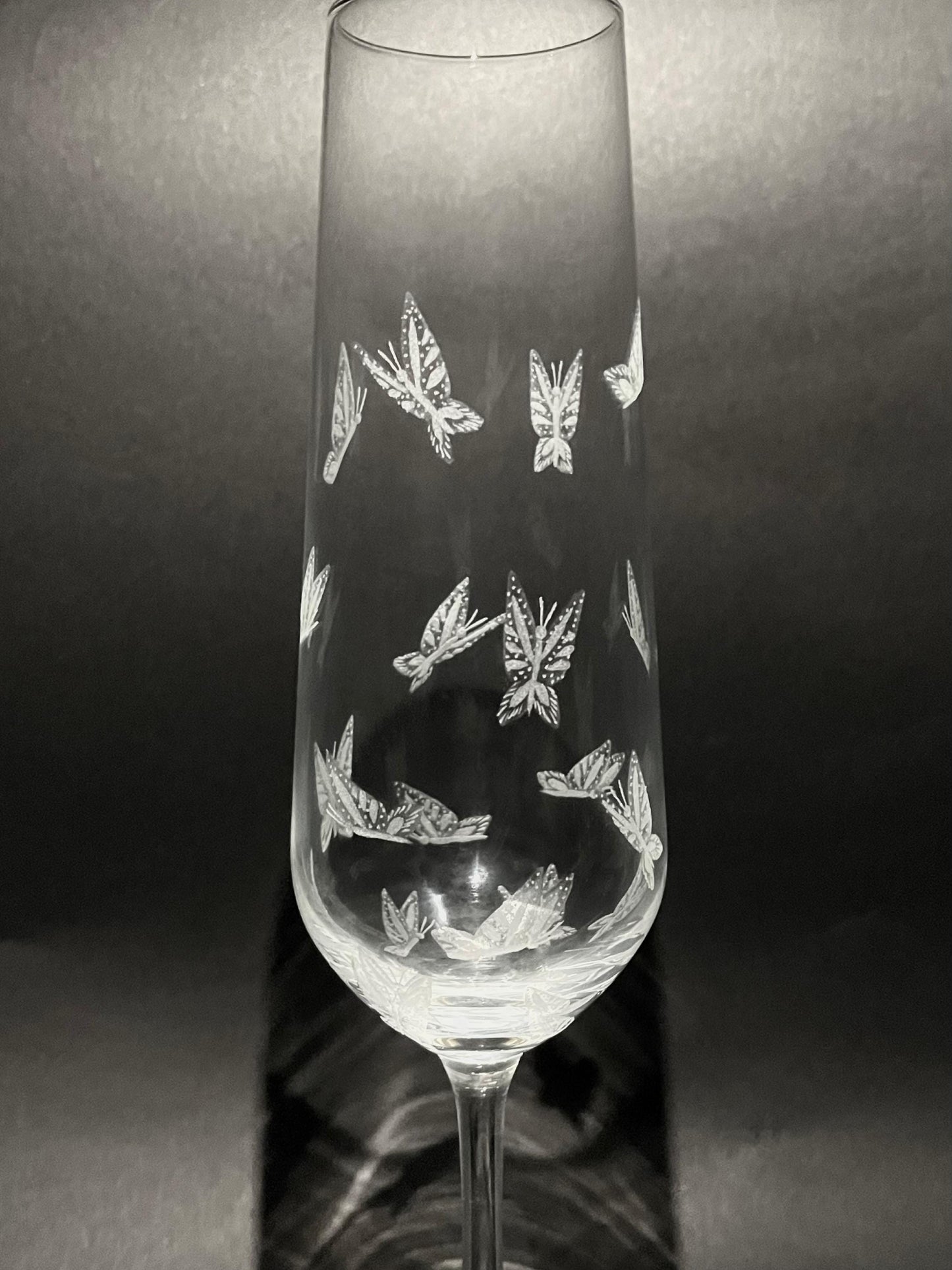 Hand Engraved Butterflies Champagne Glass - Butterfly Gift