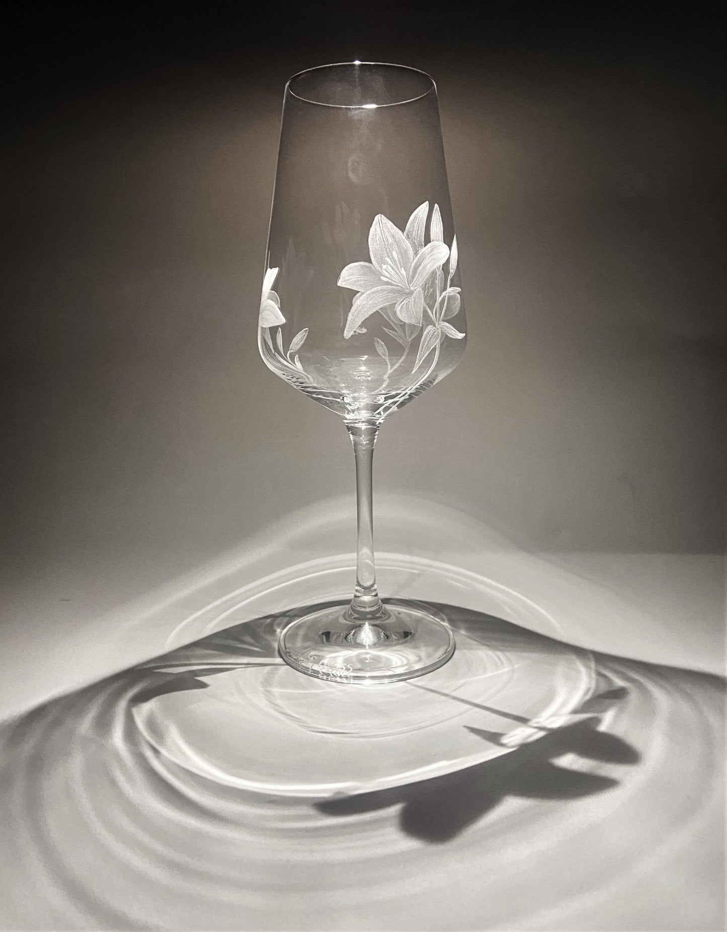 Hand Engraved Lilies Wine Glass - Unique Lily Gift