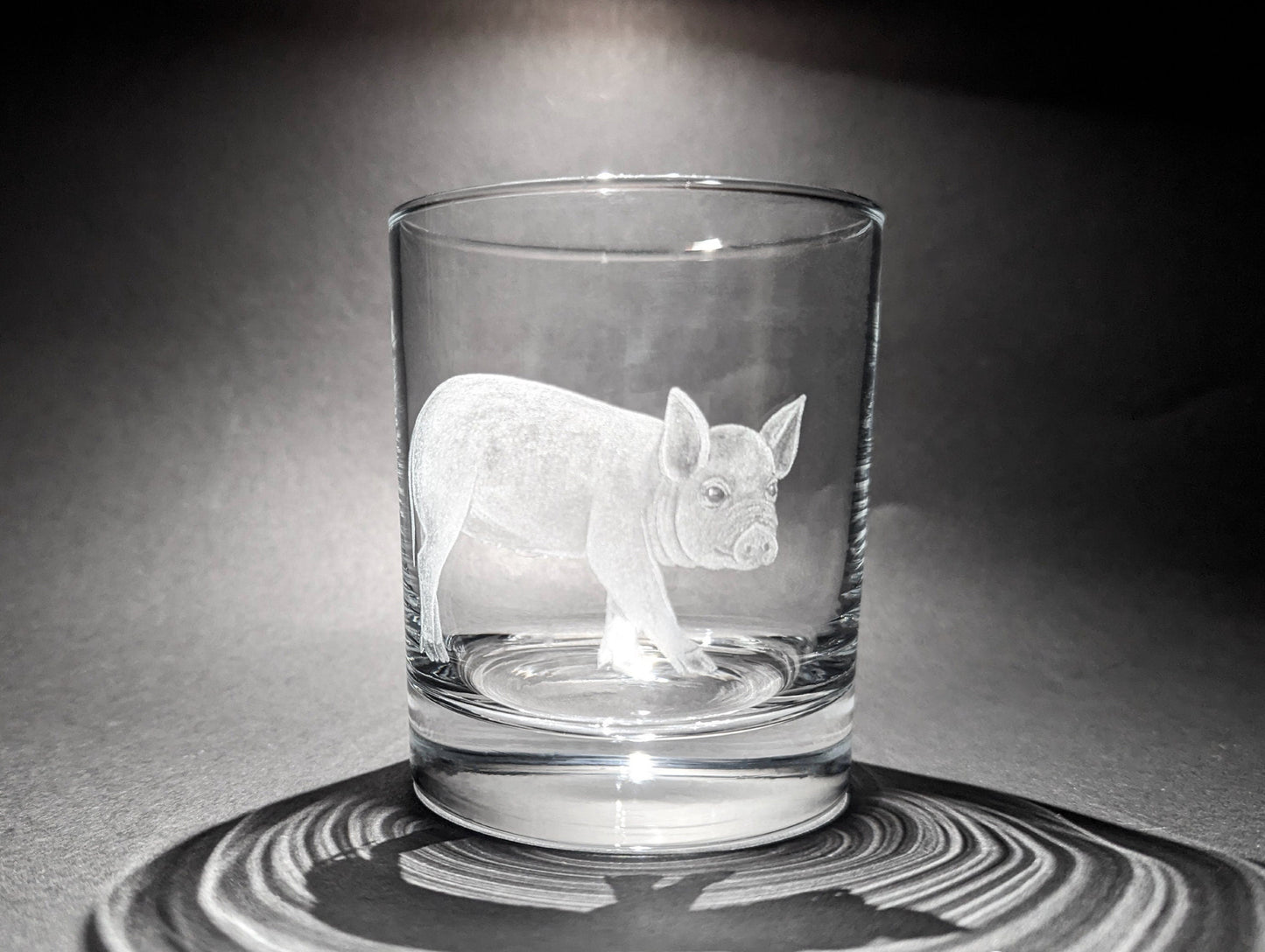 Hand Engraved Pig Whisky Glass – Cute Pig Lover Gift