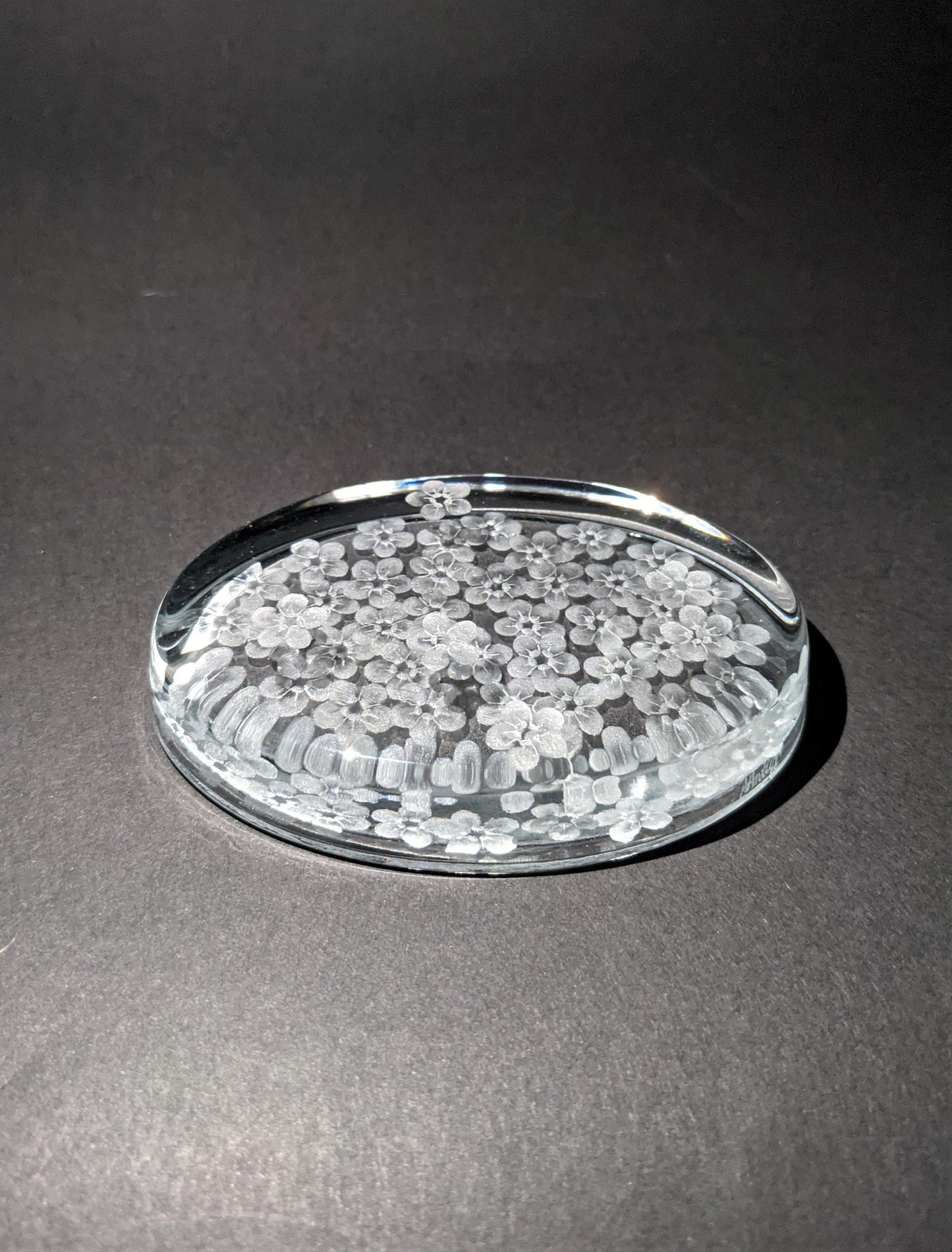 Oval Forget Me Not Paperweight  -  Engraved Glass Gifts