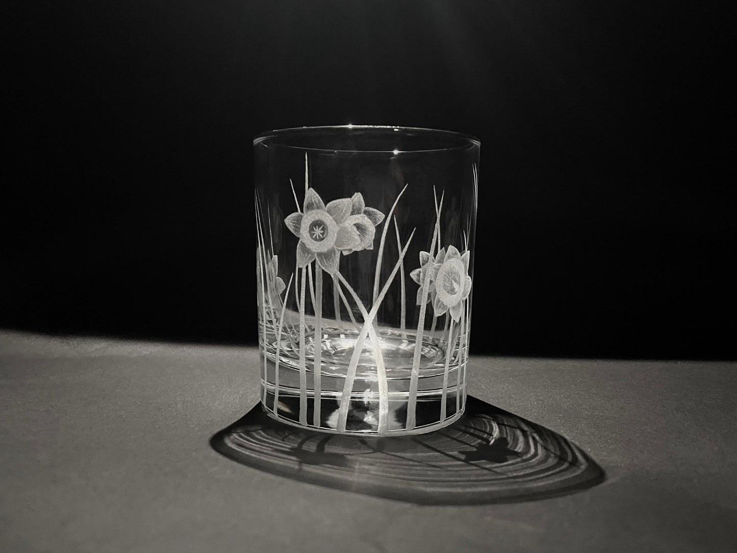 Hand Engraved Daffodil Whisky Glasses - Unique Daffodil Gift