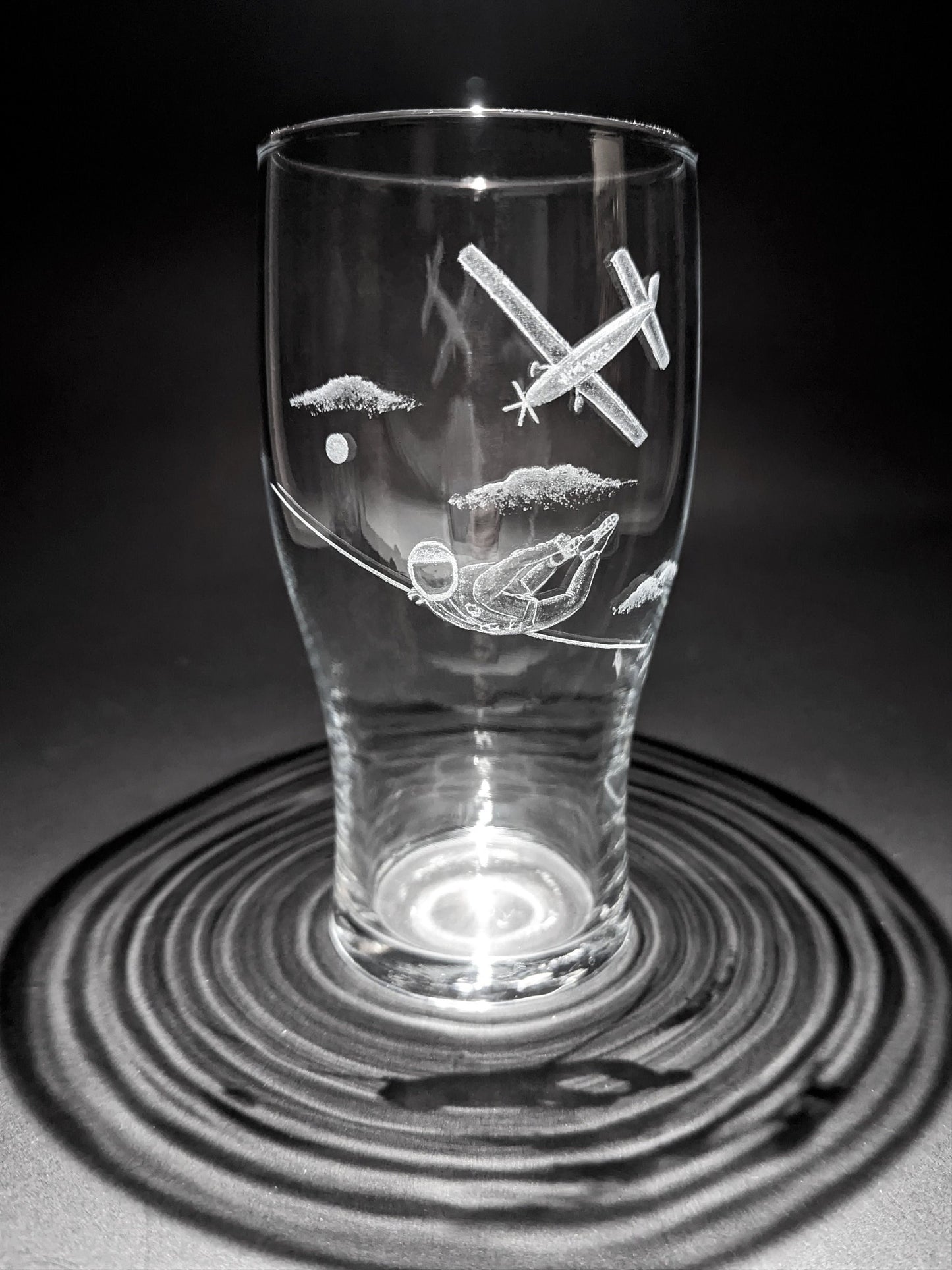 Hand Engraved Skydiving Pint Glass - Unique Skydiver Gift