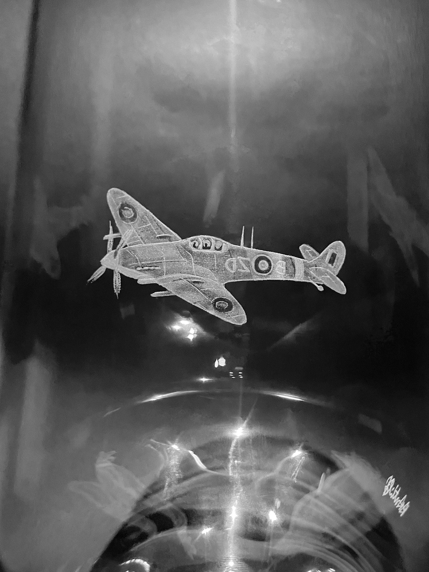 Spitfire Wine Glass - Spitfire Glass - Hand Engraved Spitfire - Spitfire Art- Spitfire Gift - Wine Glasses - Engraved Glass - Spitfire Plane