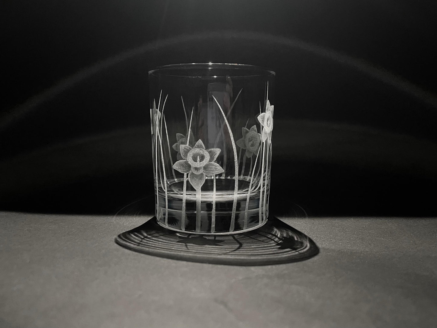 Hand Engraved Daffodil Whisky Glasses - Unique Daffodil Gift