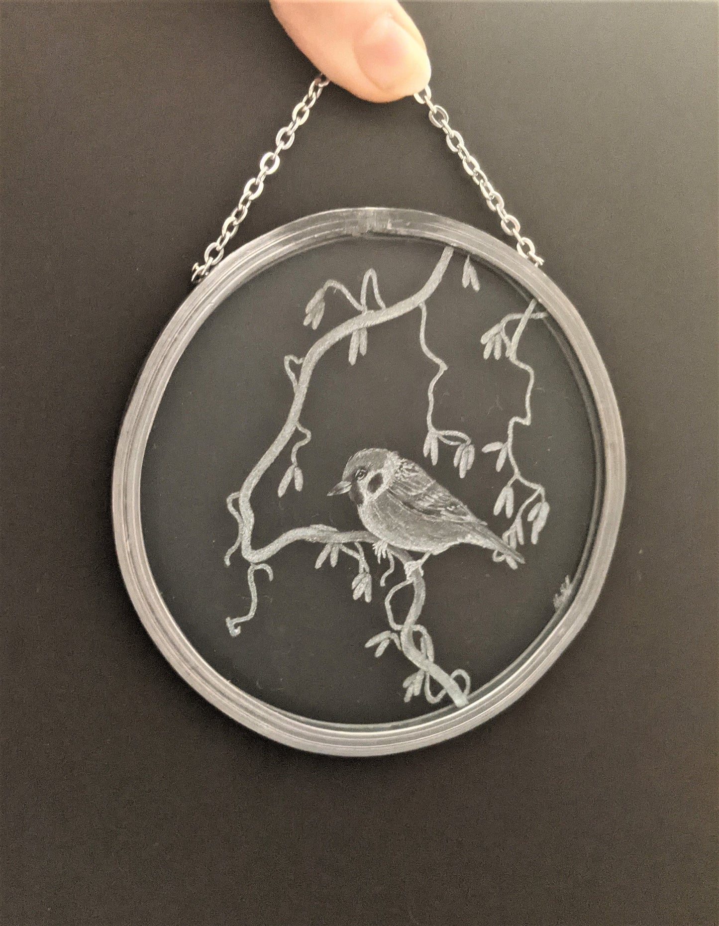 Hand Engraved Sparrow Garden Hanging Decoration - Bird Sun Catcher Gift