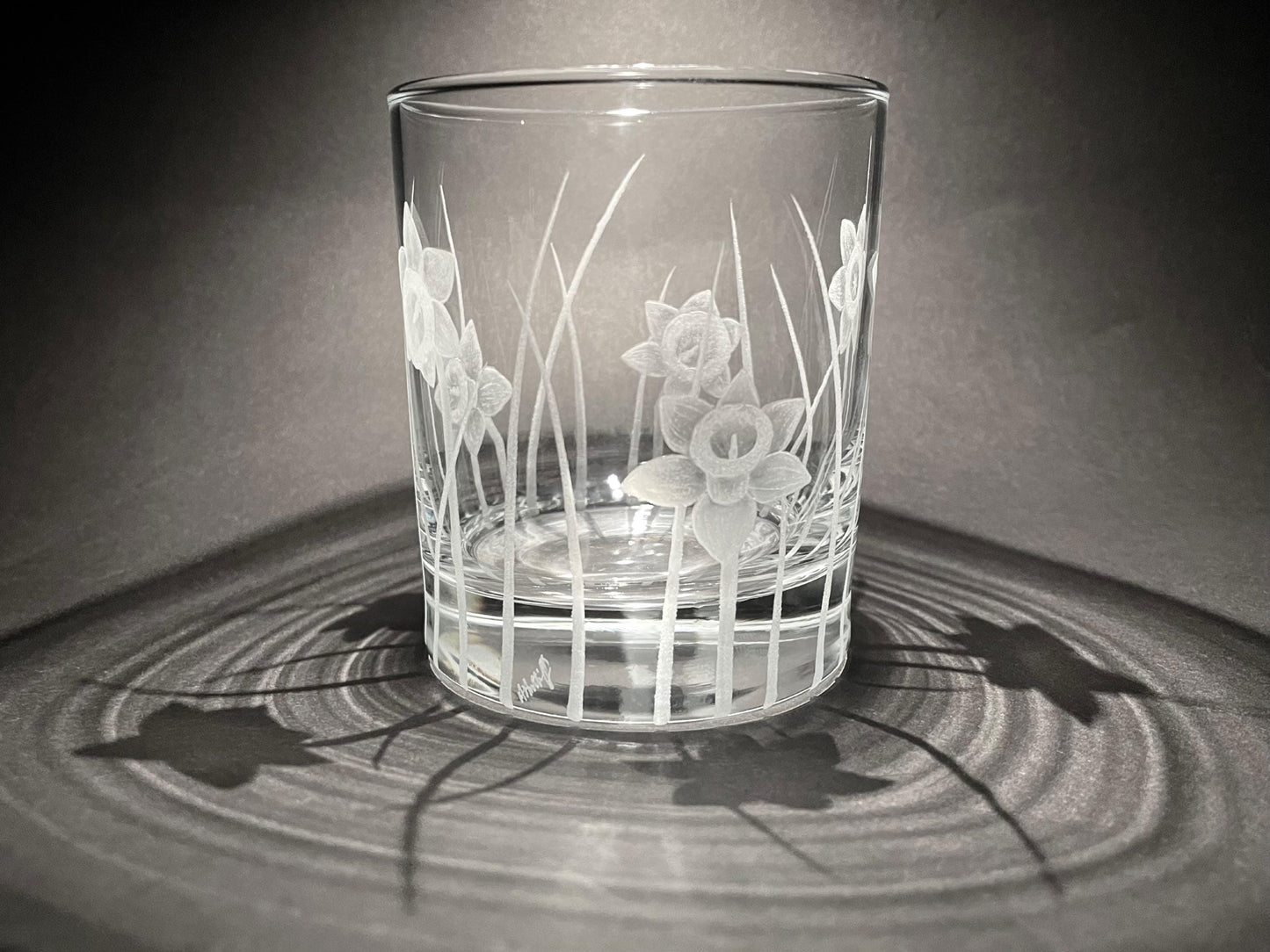 Hand Engraved Daffodil Whisky Glasses - Unique Daffodil Gift