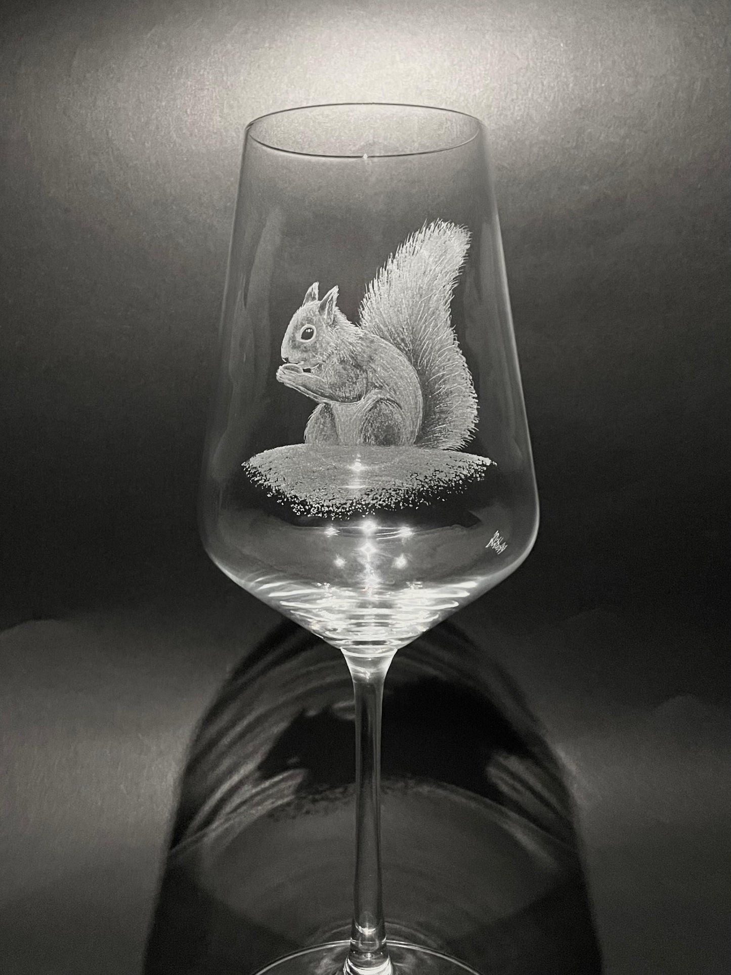 Hand Engraved Squirrel Wine Glass - Personalisable Squirrel Glass Gift