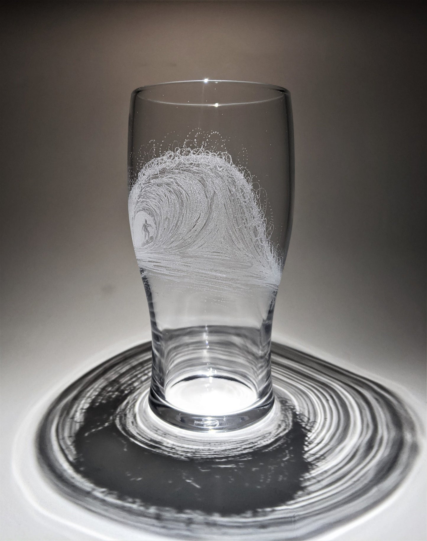 Hand Engraved Surfer Pint Glass - Surfing Beer Glass Gift