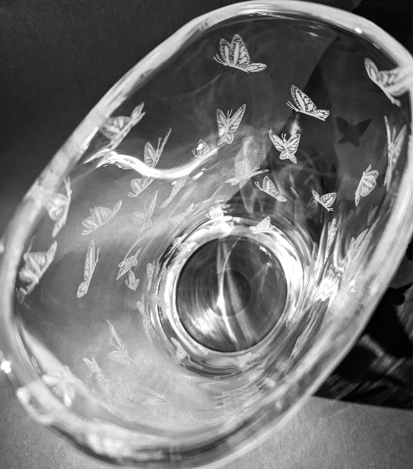 Hand Engraved Butterflies Gift - Unique Etches Butterfly Vase