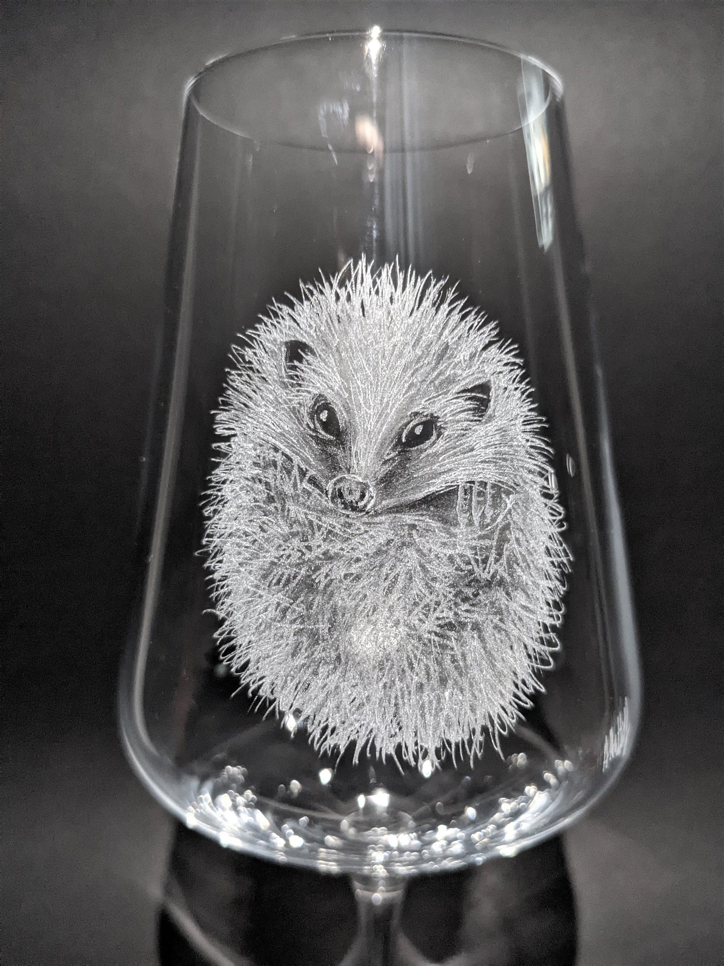 Hand Engraved Hedgehog Wine Glass