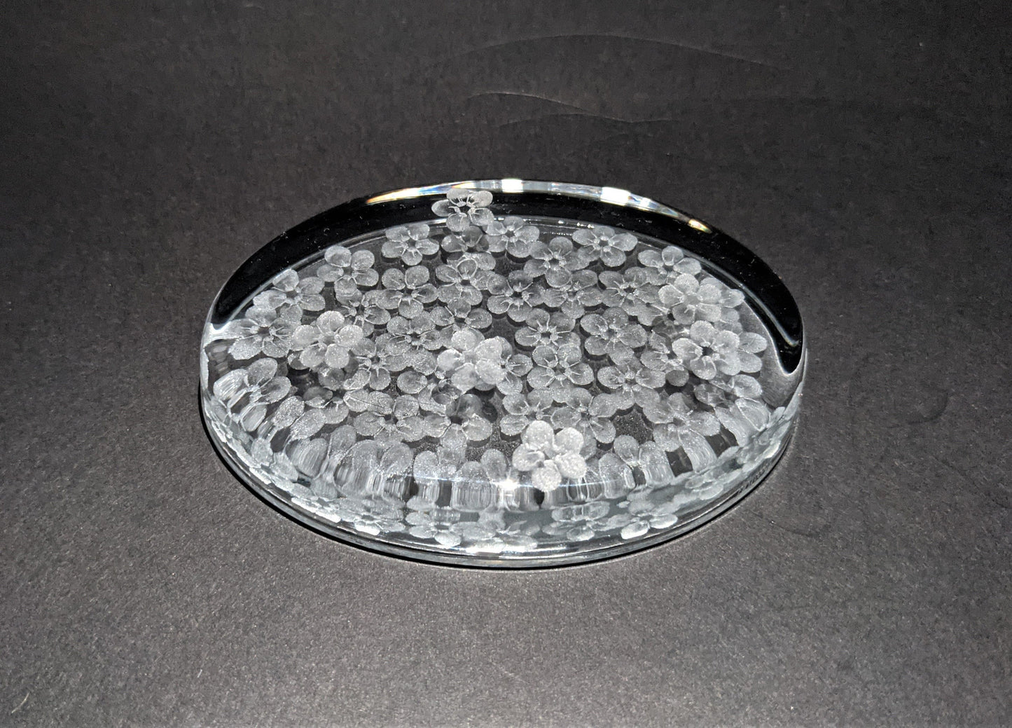 Oval Forget Me Not Paperweight  -  Engraved Glass Gifts