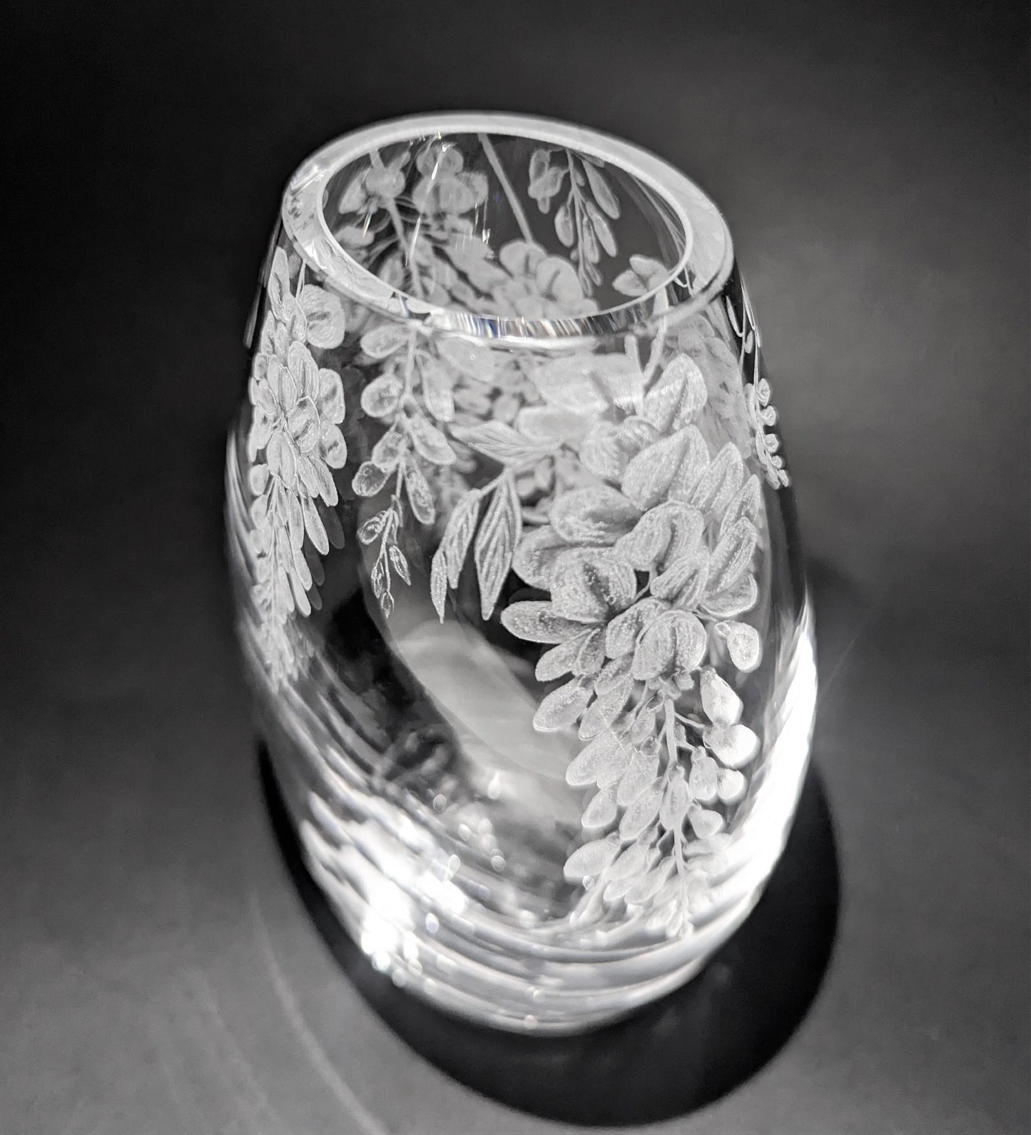 Unique Hand Engraved Wisteria Vase - Dartington Crystal Floral Gift