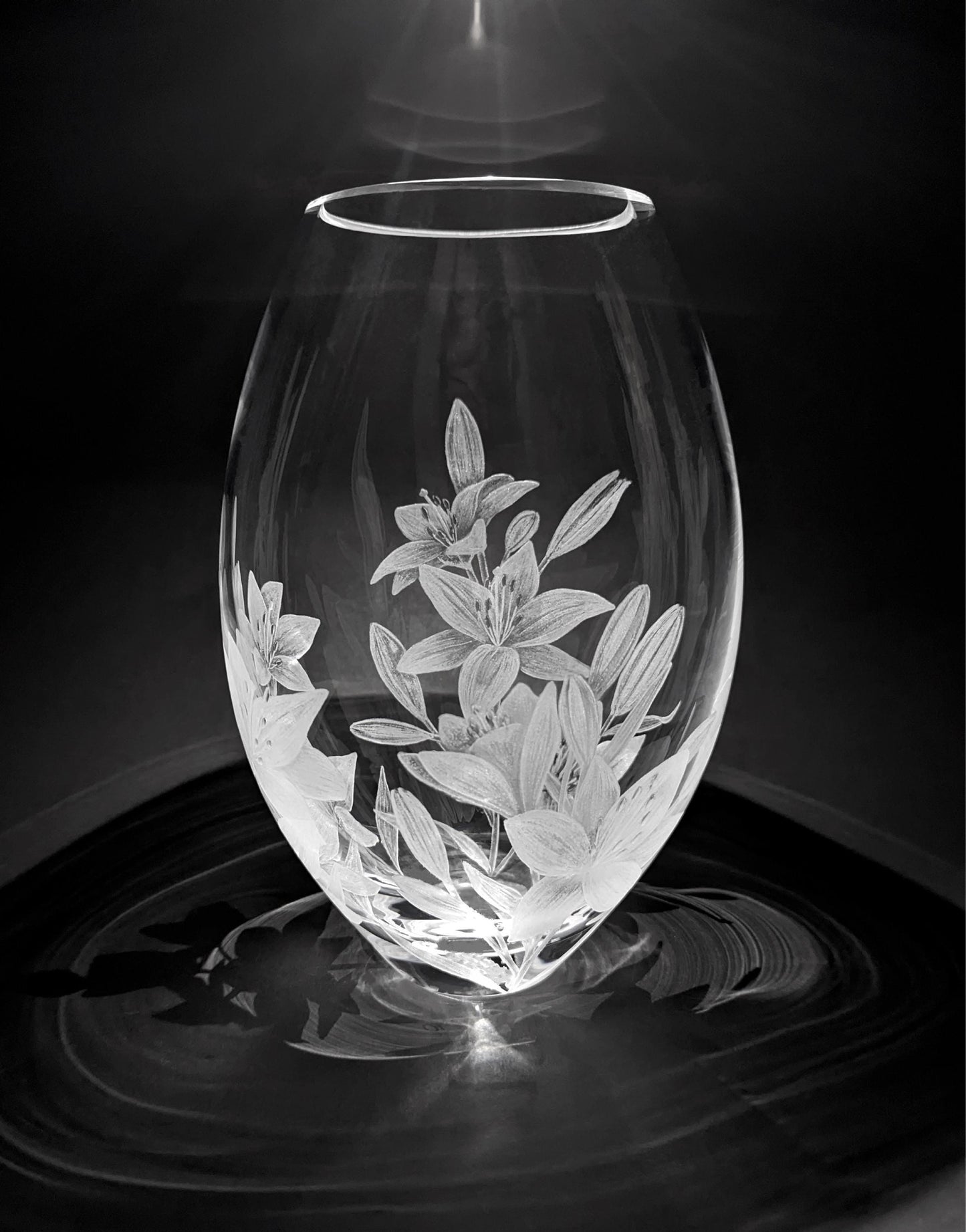 Floral Hand Engraved Crystal Vase - Beautiful Unique Lily Gift