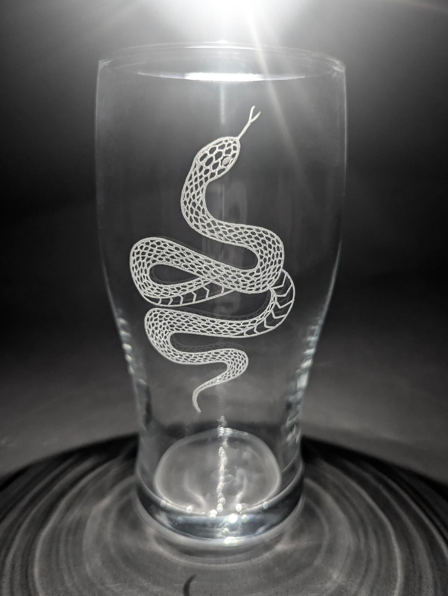 Hand Engraved Snake Pint Glass - Snake Glass Gifts