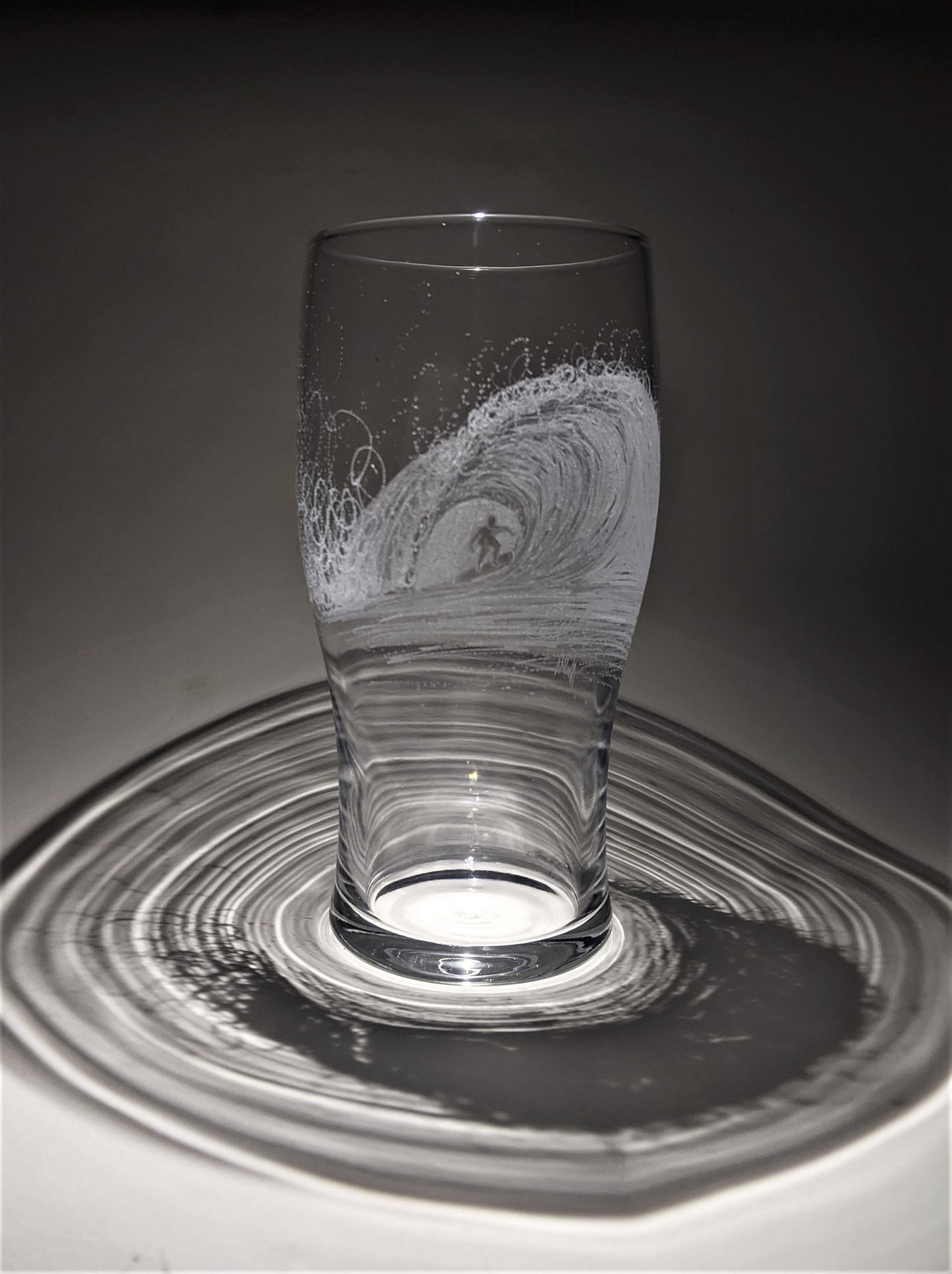 Hand Engraved Surfer Pint Glass - Surfing Beer Glass Gift