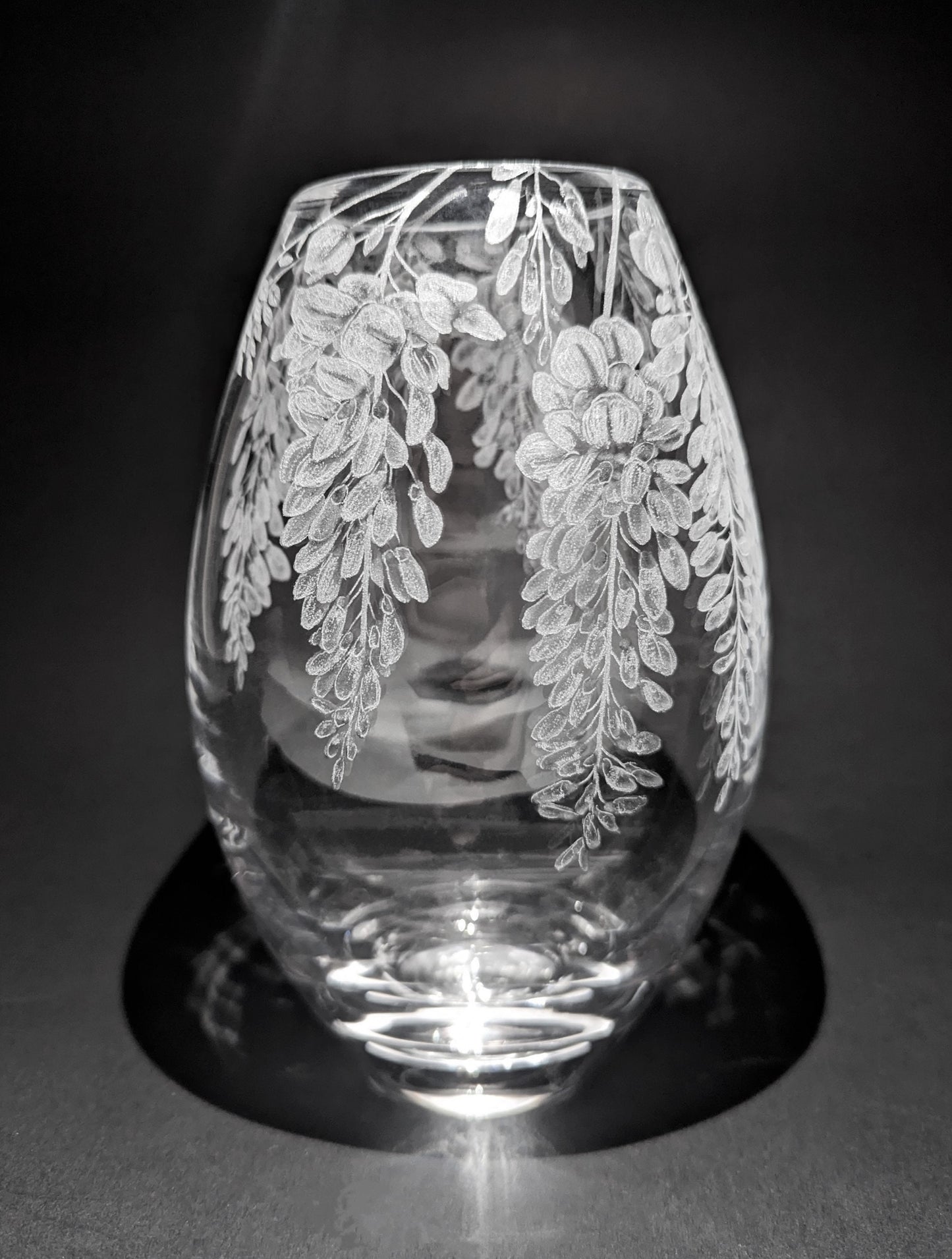 Unique Hand Engraved Wisteria Vase - Dartington Crystal Floral Gift