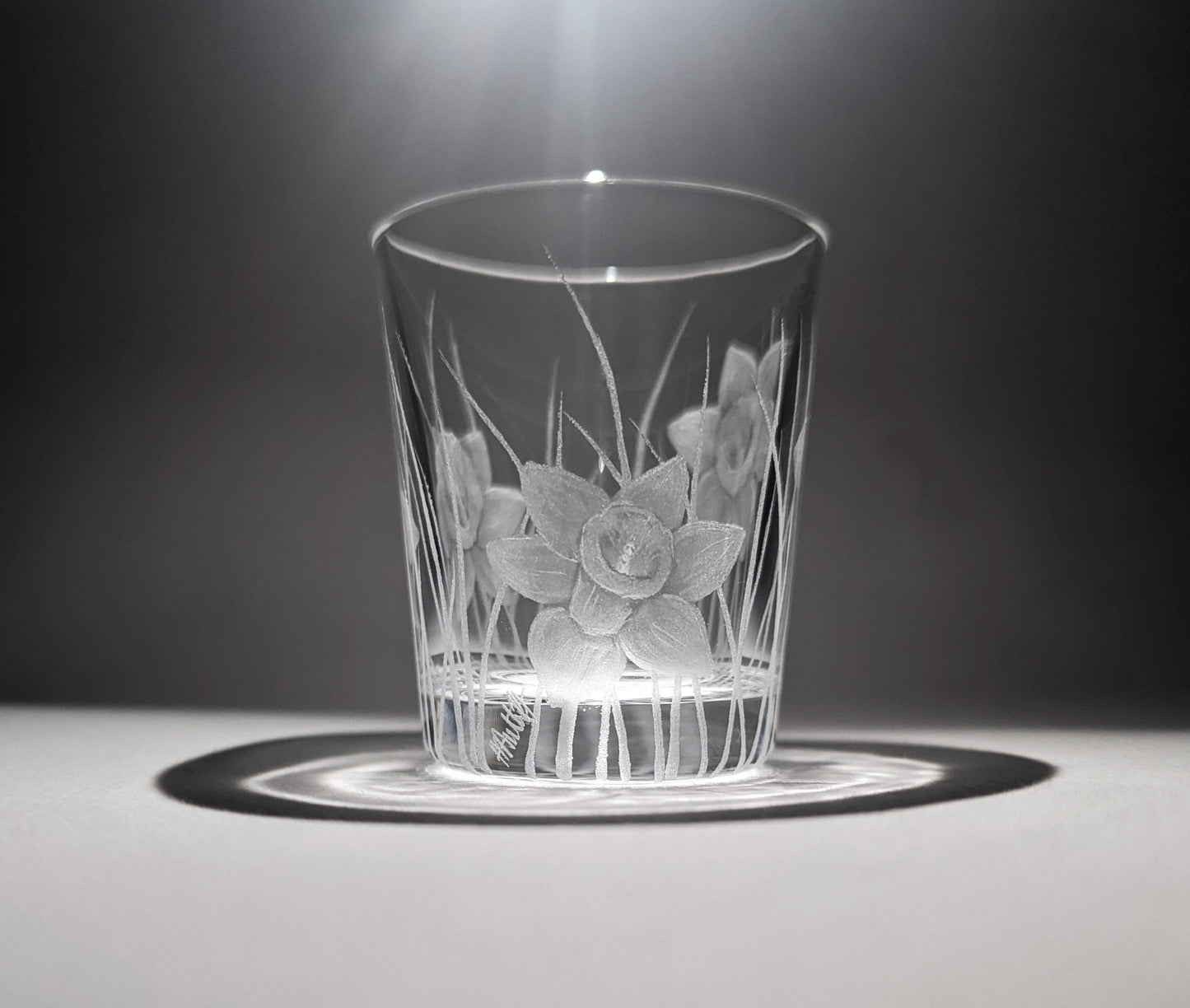 Floral Shot Glass - Hand Engraved Daffodil Liqueur Glass