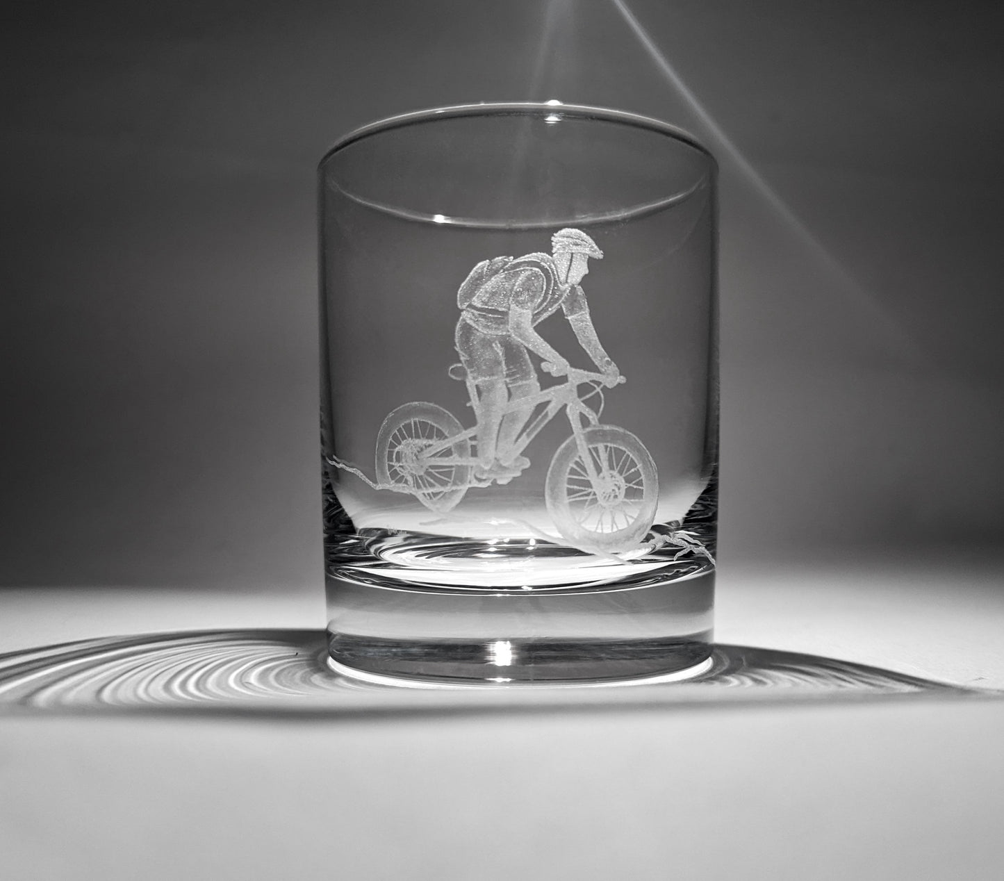Hand Engraved Mountain Bike Glass - Mountain Biker Whisky Glass
