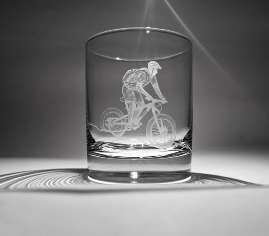 Hand Engraved Mountain Bike Glass - Mountain Biker Whisky Glass
