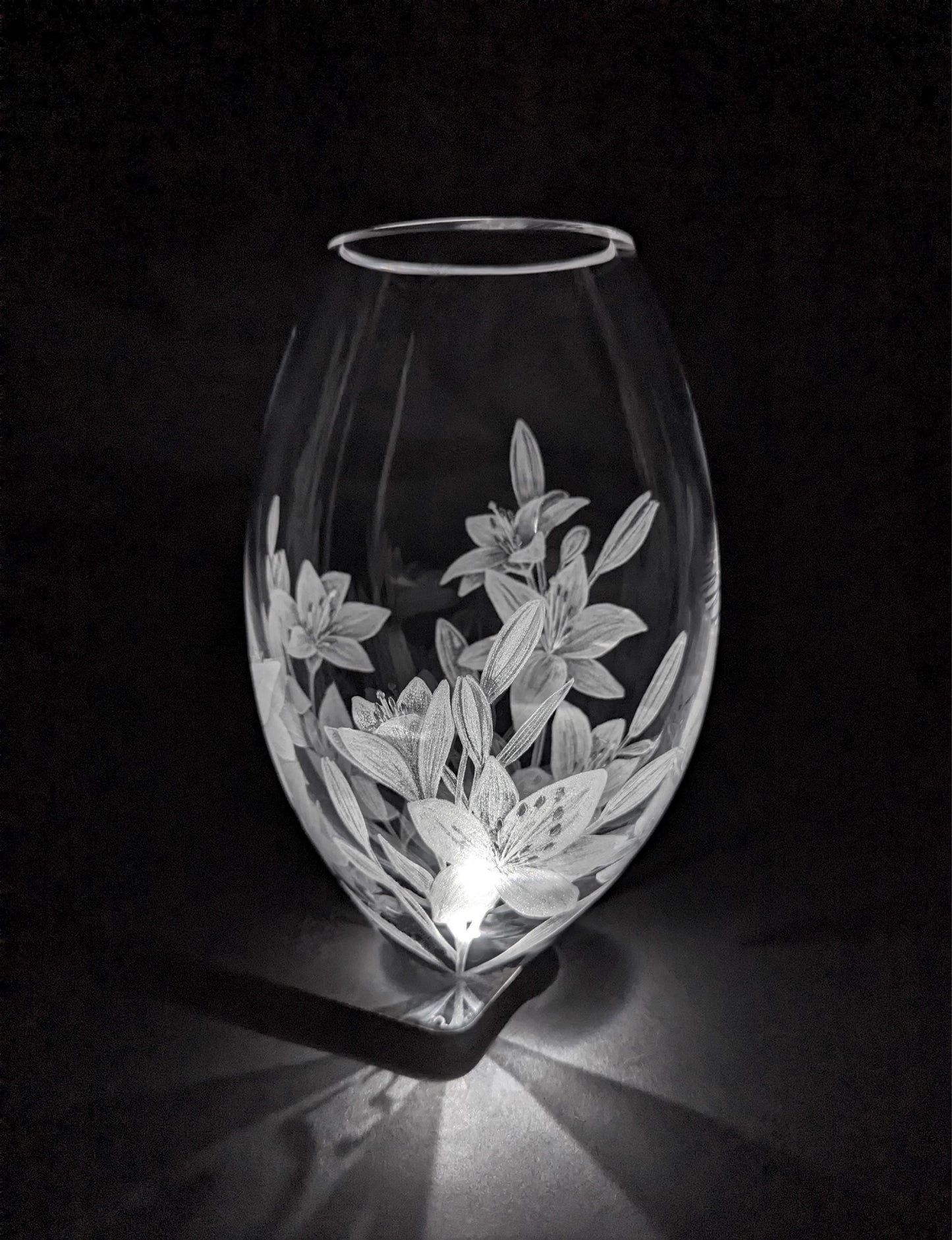 Floral Hand Engraved Crystal Vase - Beautiful Unique Lily Gift