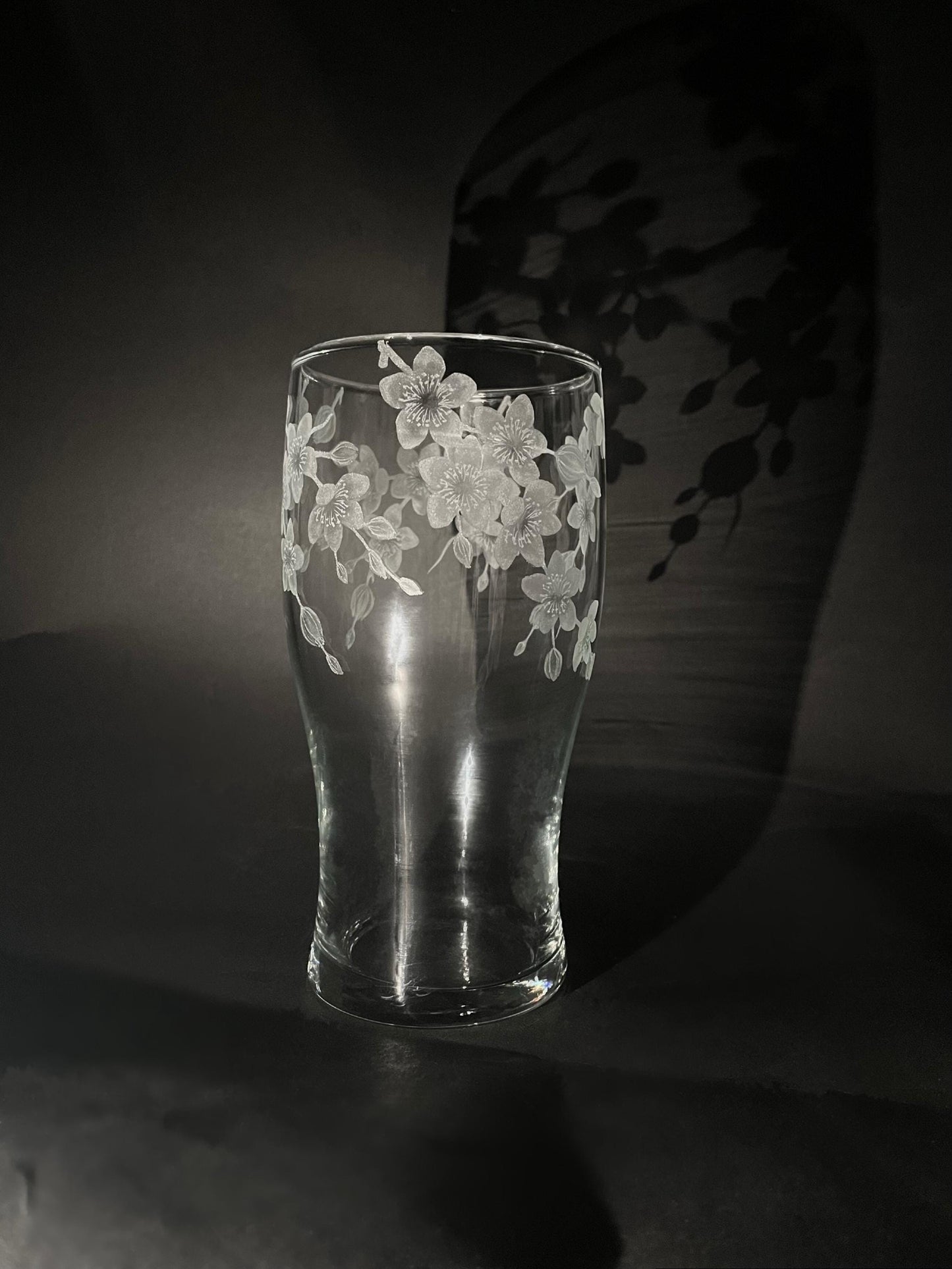 Hand Engraved Cherry Blossom Pint Glass – Personalised Floral Beer Glass