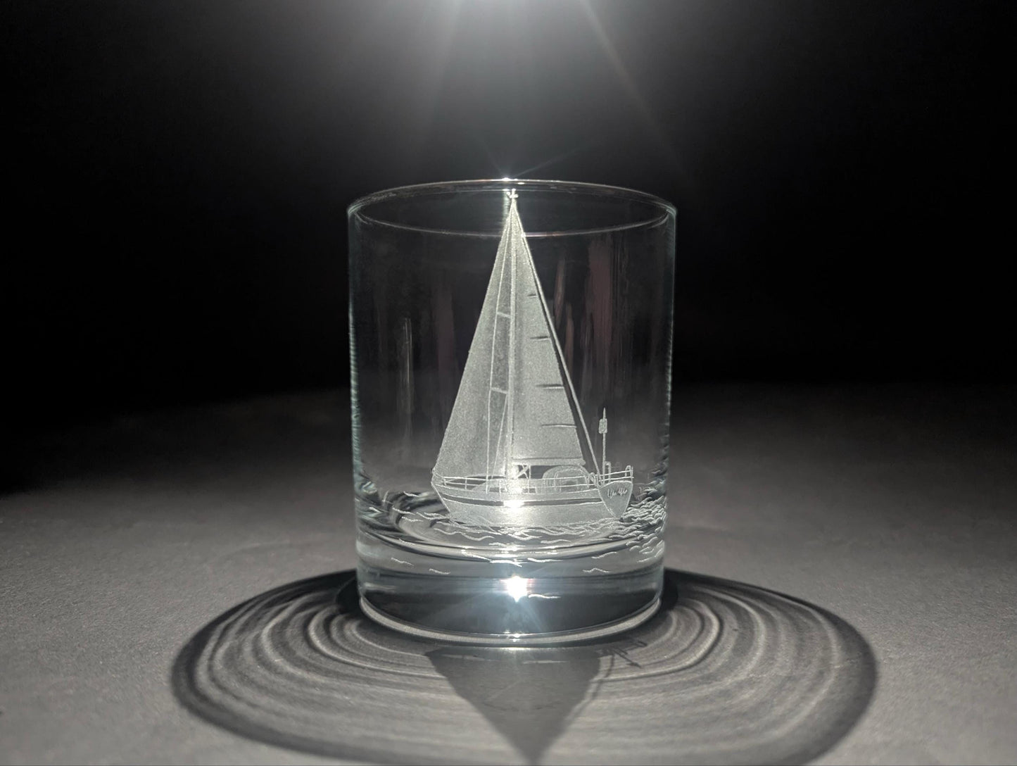 Hand Engraved Sailing Yacht Whisky Glass - Nautical Boat Gifts