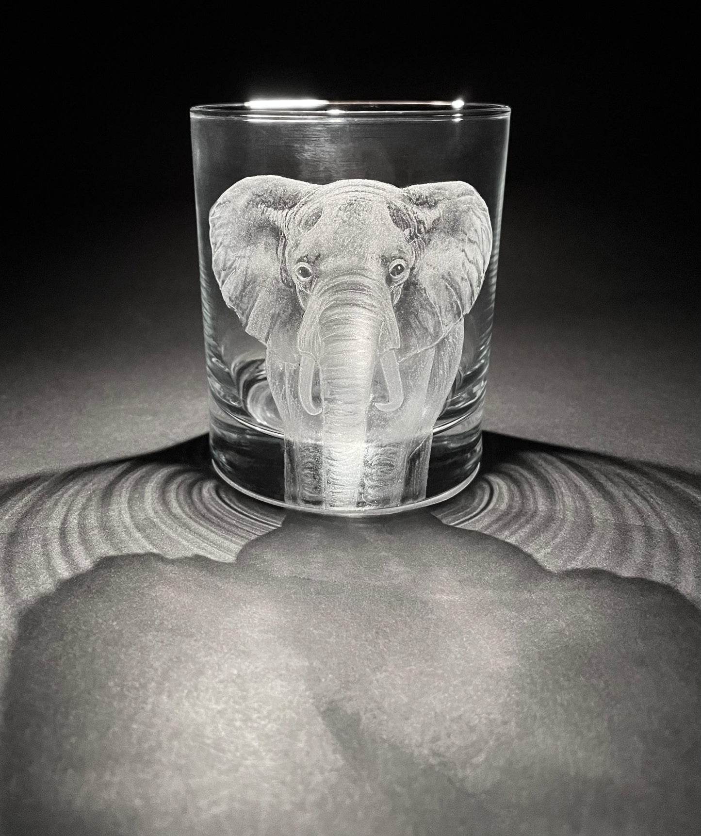 Hand Engraved Elephant Whisky Glass - Elephant Tumbler Gift