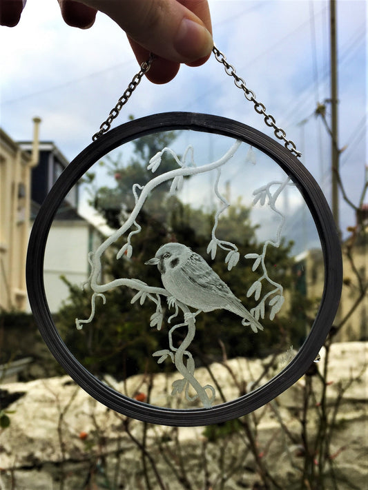Hand Engraved Sparrow Garden Hanging Decoration - Bird Sun Catcher Gift