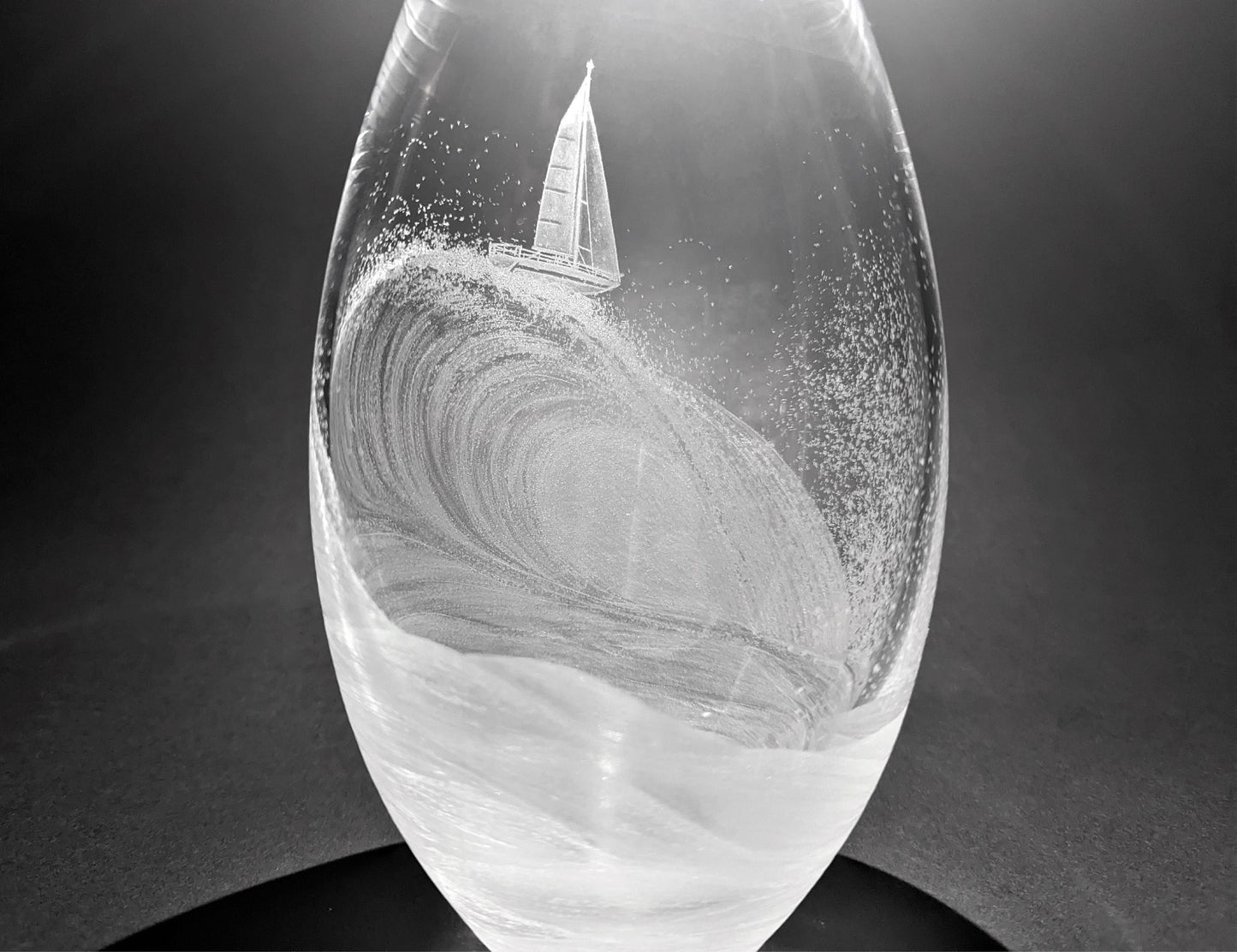 Hand Engraved Boat and Wave Vase - Sailing Yacht Gift
