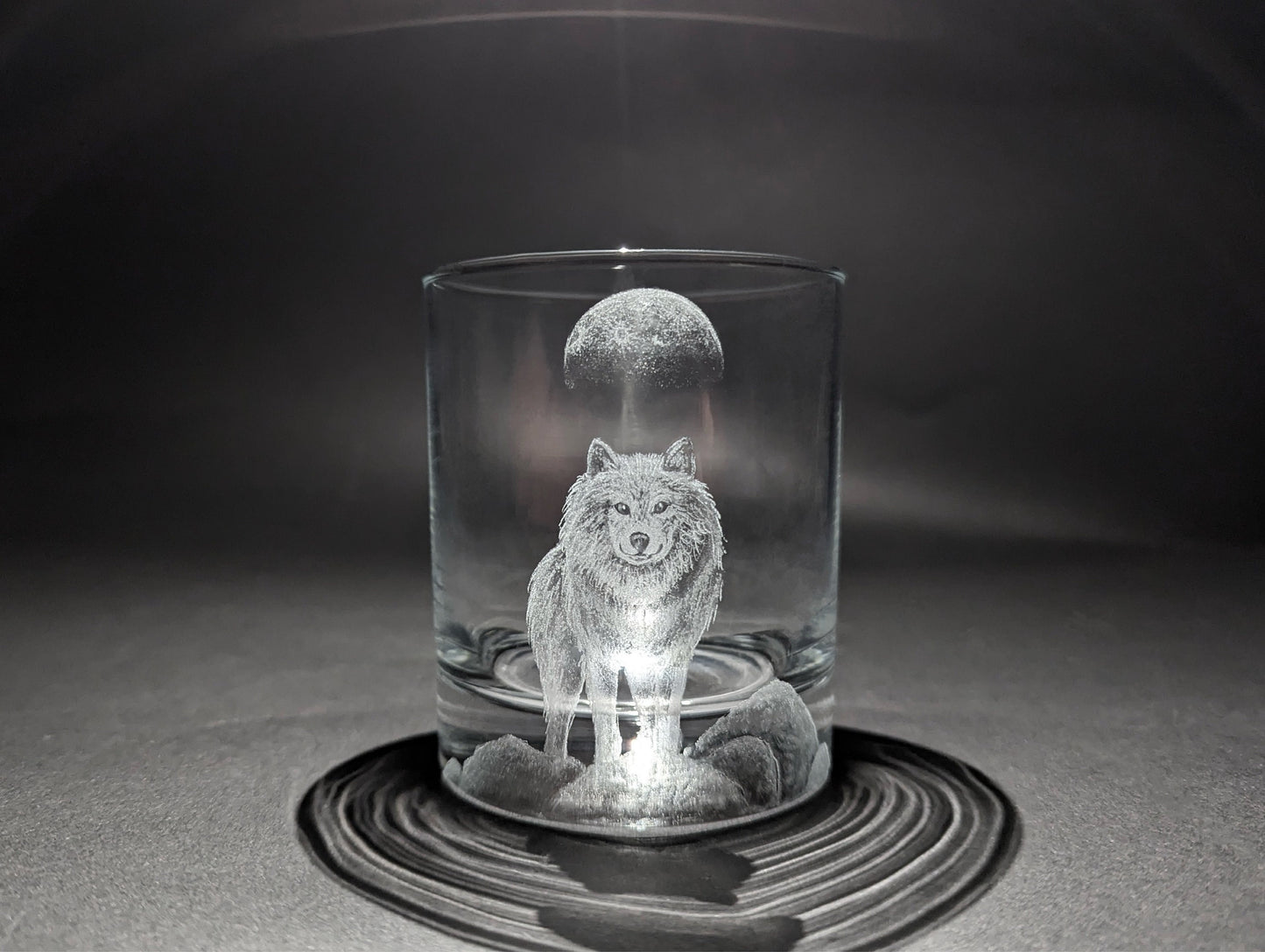 Hand Engraved Wolf Whisky Glass – Custom Wolf Glass Art Gift