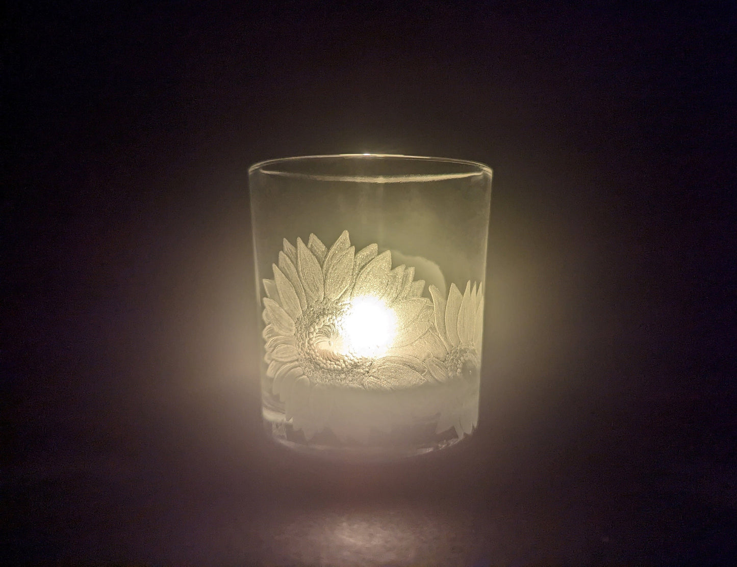 Hand Engraved Sunflower Tealight Holder –  Flower Candle Gift