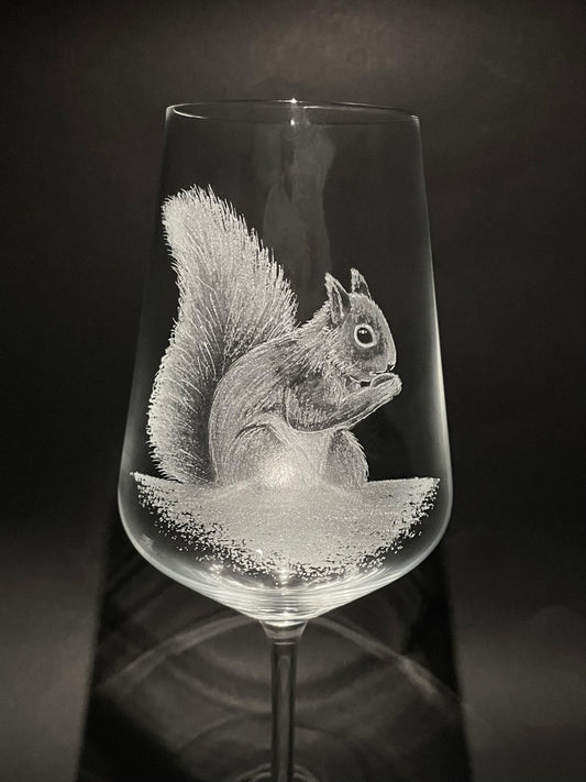 Hand Engraved Squirrel Wine Glass - Personalisable Squirrel Glass Gift