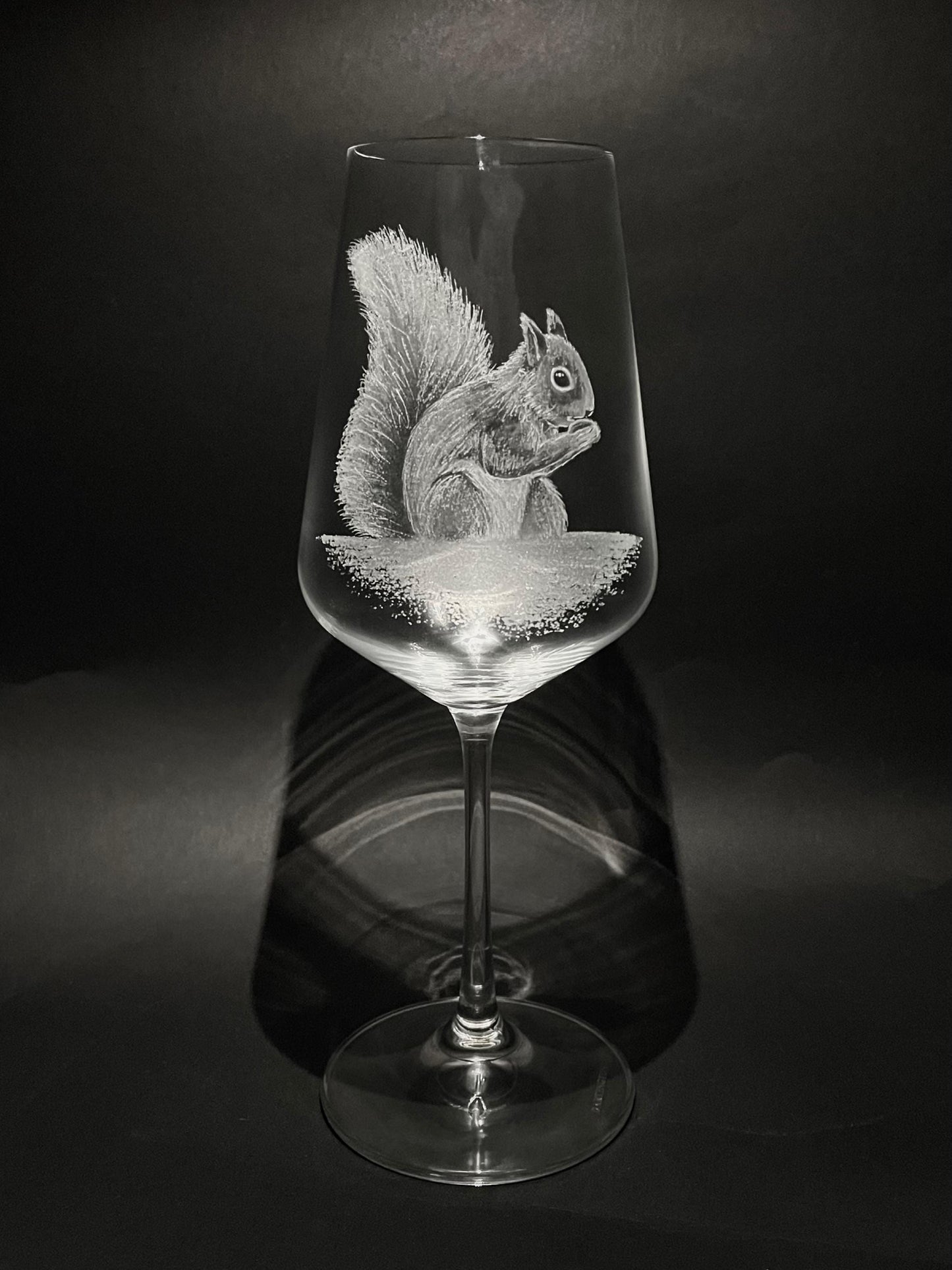 Hand Engraved Squirrel Wine Glass - Personalisable Squirrel Glass Gift