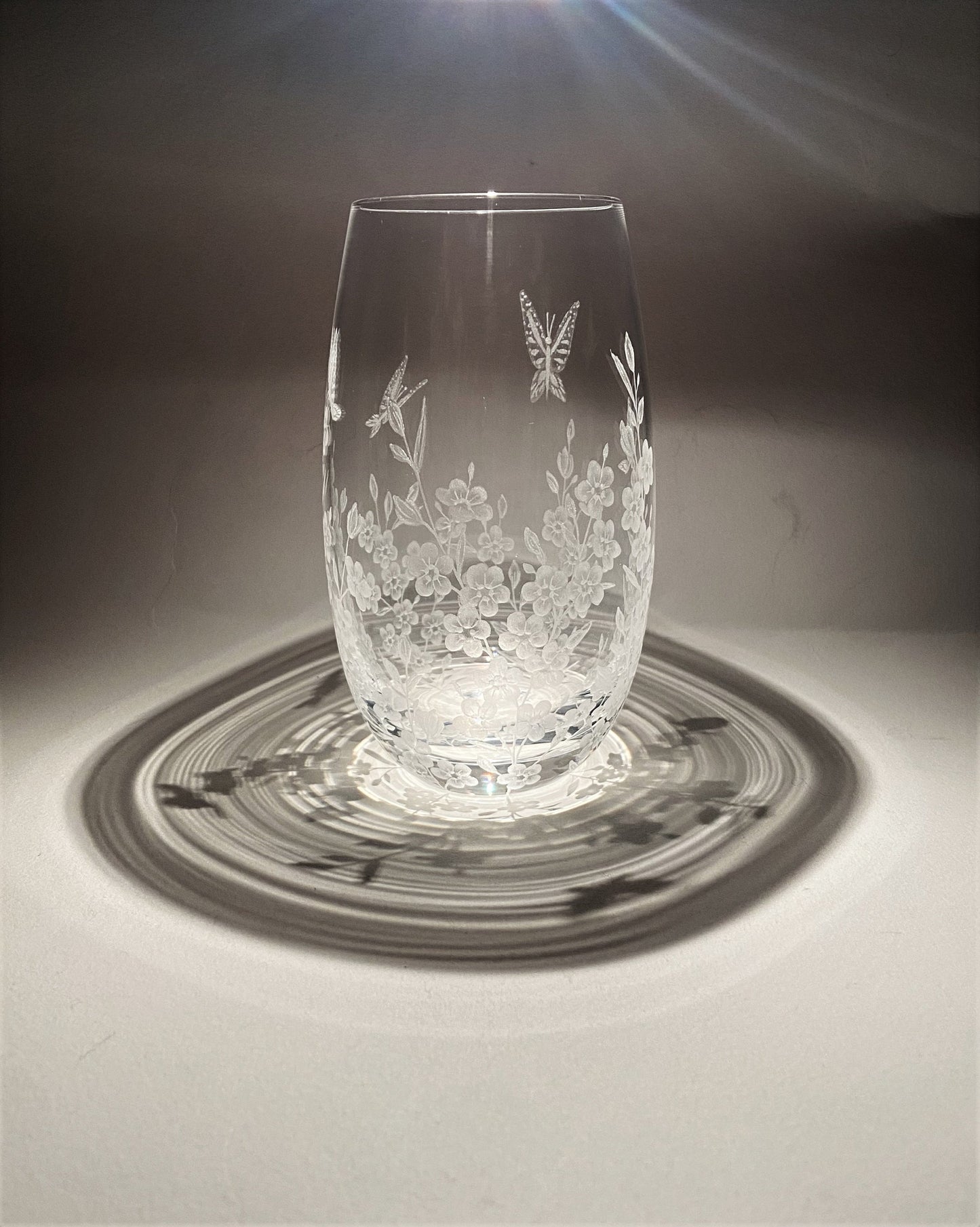 Hand Engraved Forget Me Nots and Butterflies - Small Floral Decorative Vase