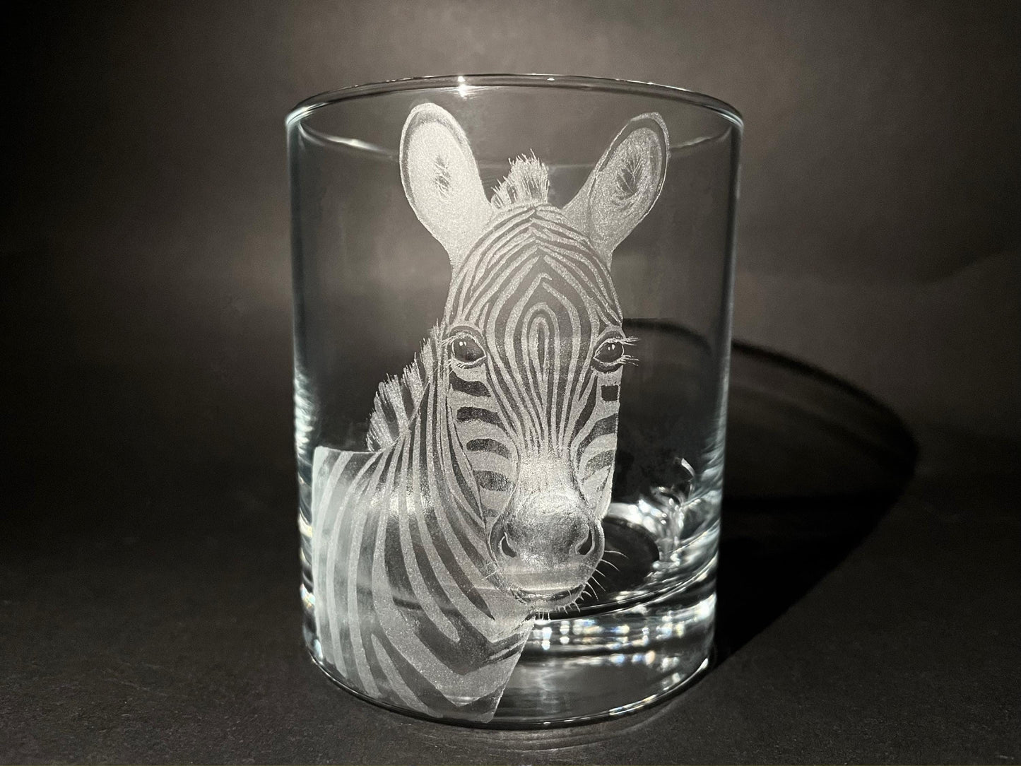 Hand Engraved Zebra Whisky Glass - Personalised Zebra Gift