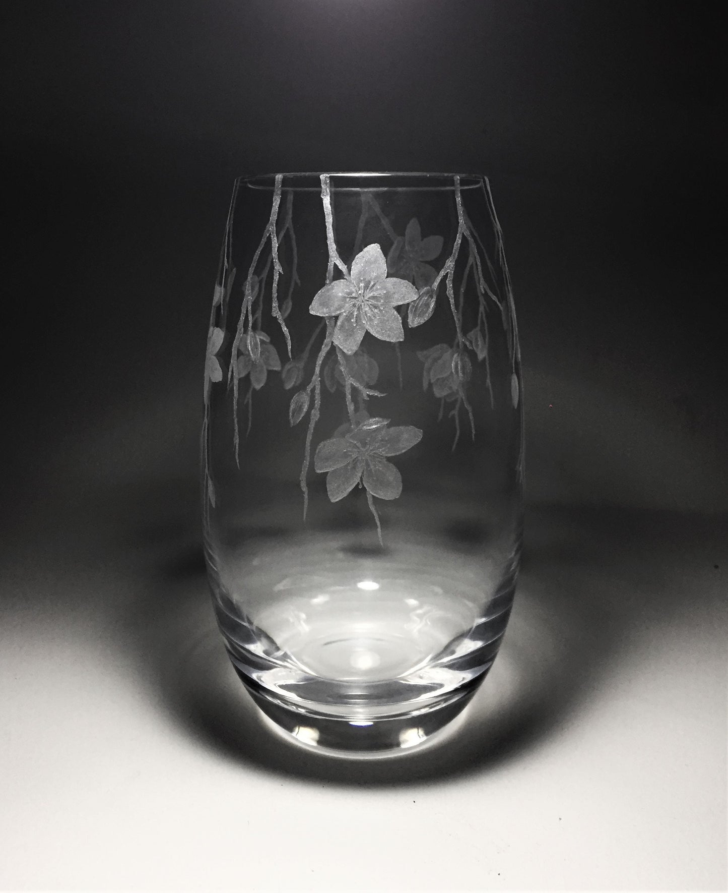 Glass Engraved Cherry Blossom Vase - Unique Cherry Blossom Gift