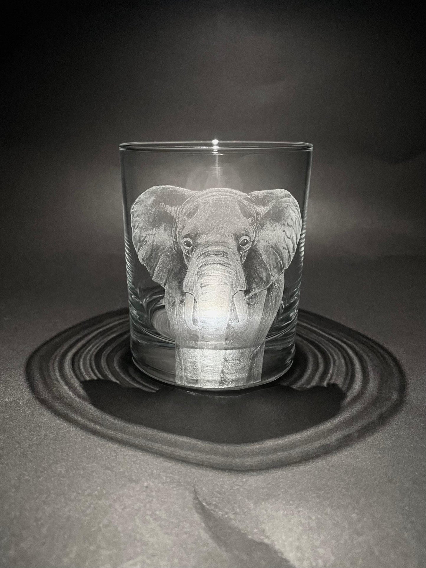 Hand Engraved Elephant Whisky Glass - Elephant Tumbler Gift