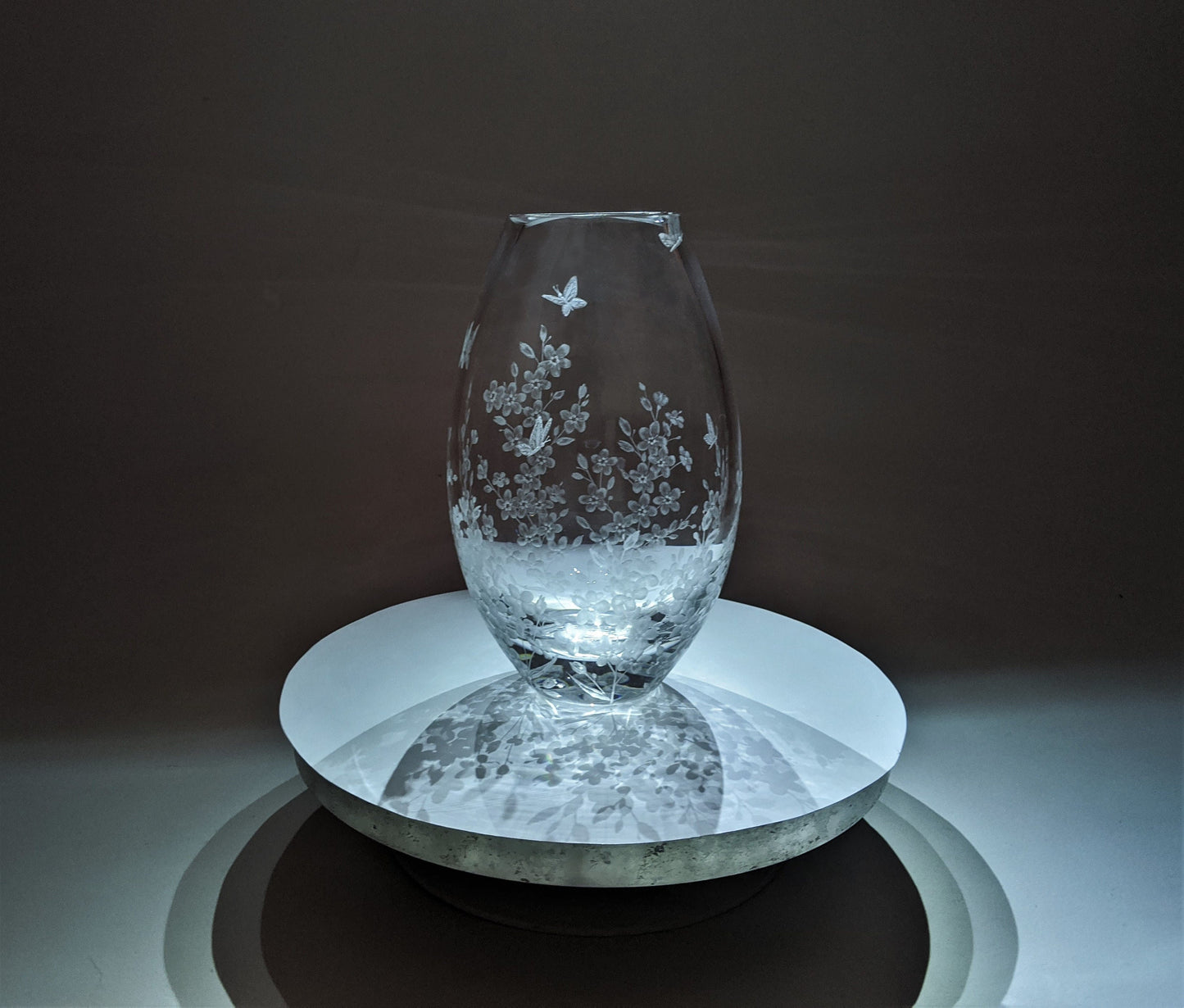 Hand Engraved Floral Crystal Vase – Forget-Me-Not & Butterfly Gifts